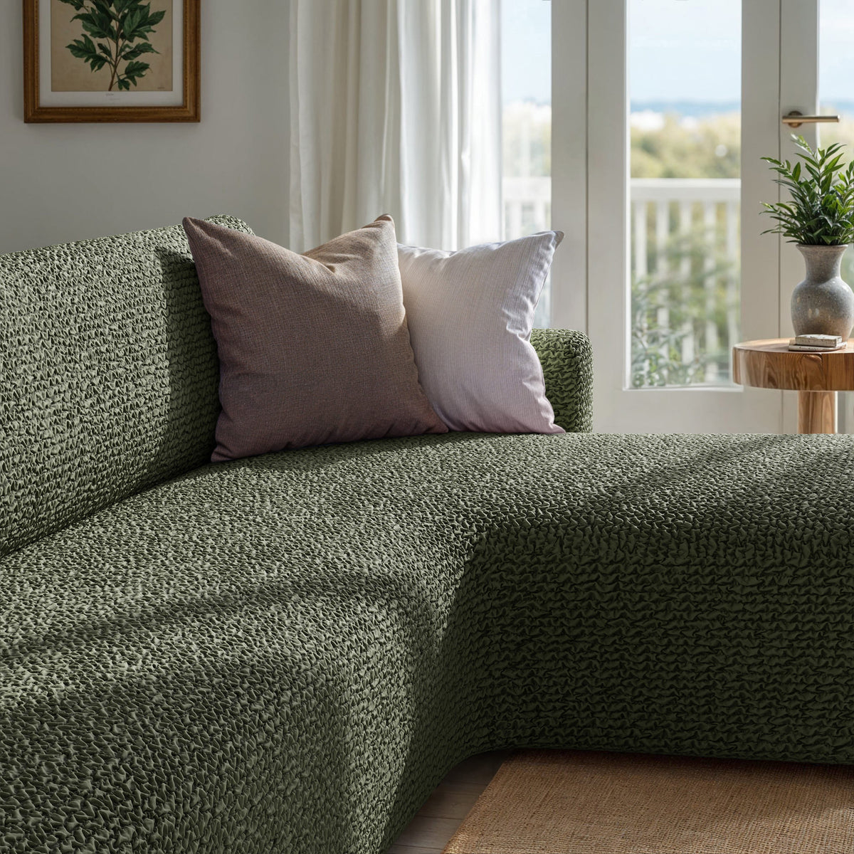 L-Shaped Sofa Slipcover (Right Chaise), Comfort Collection – Moss Green, interior view 3 | Moss Green