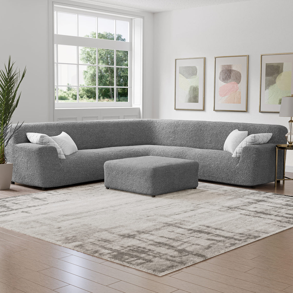 Large Corner Sofa Slipcover, Comfort Collection – Ash, interior view 1 | Ash