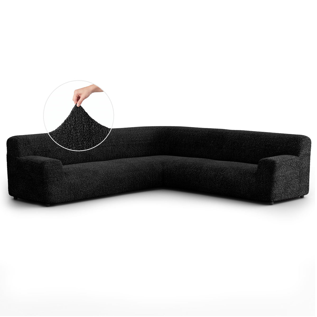 Large Corner Sofa Slipcover, Comfort Collection – Black, front view | Black
