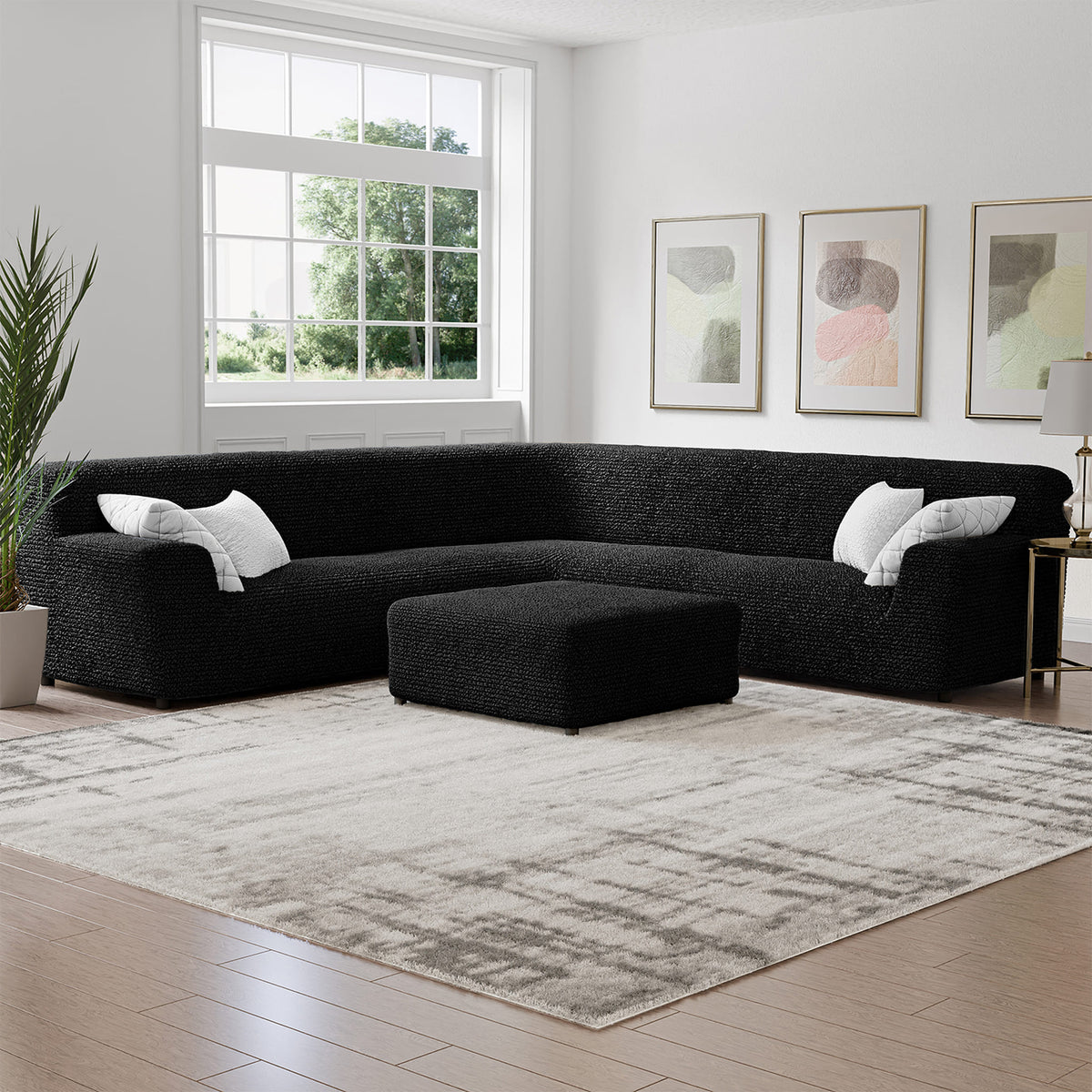 Large Corner Sofa Slipcover, Comfort Collection – Black, interior view 1 | Black