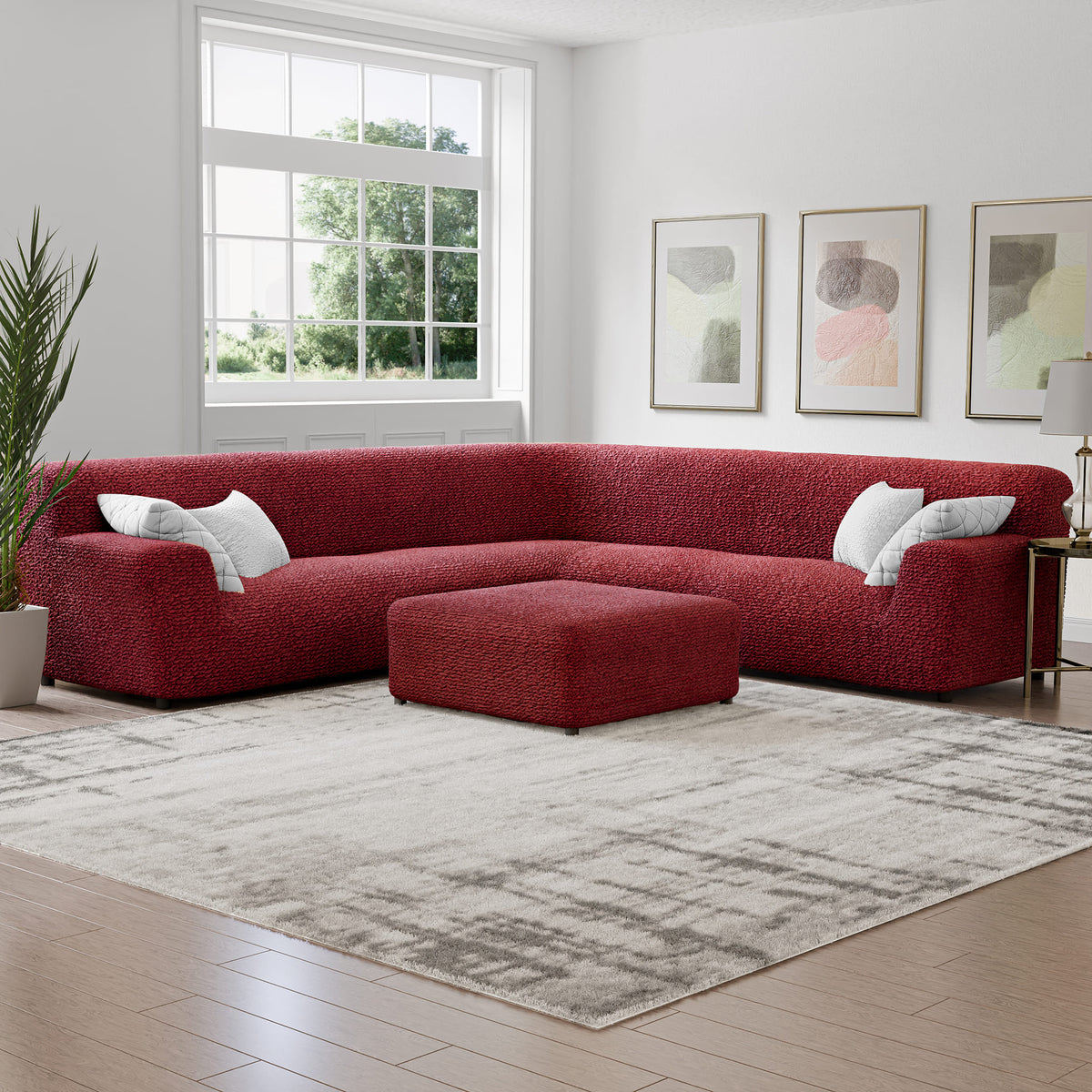 Large Corner Sofa Slipcover, Comfort Collection – Burgundy, interior view 1 | Burgundy