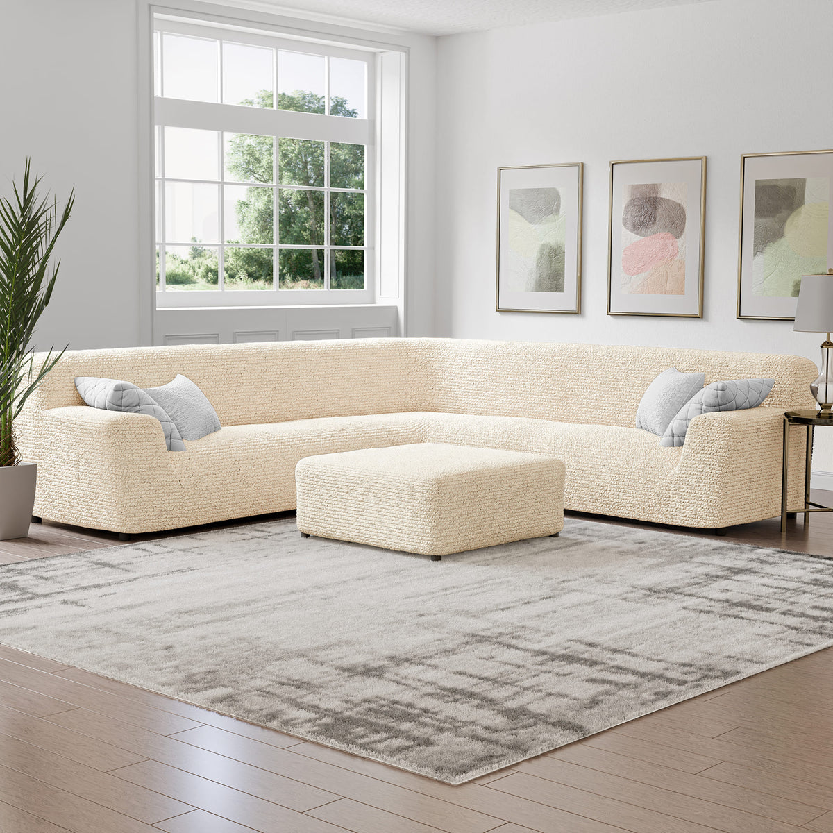 Large Corner Sofa Slipcover, Comfort Collection – Cream, interior view 1 | Cream