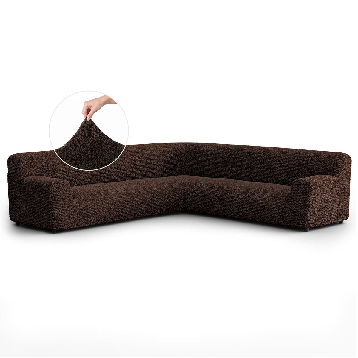 Large Corner Sofa Slipcover, Comfort Collection – Dark Brown, front view | Dark Brown