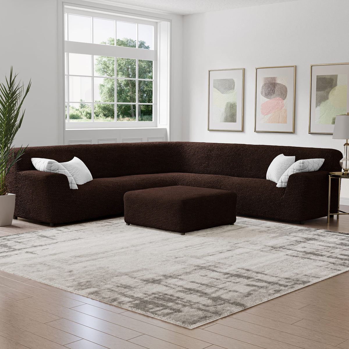 Large Corner Sofa Slipcover, Comfort Collection – Dark Brown, interior view 1 | Dark Brown