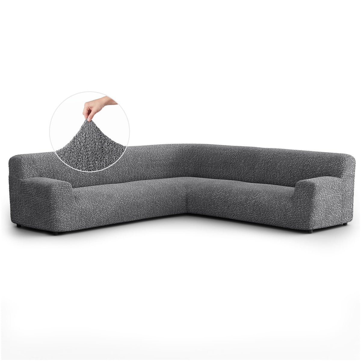 Large Corner Sofa Slipcover, Comfort Collection – Dark Grey, front view | Dark Grey