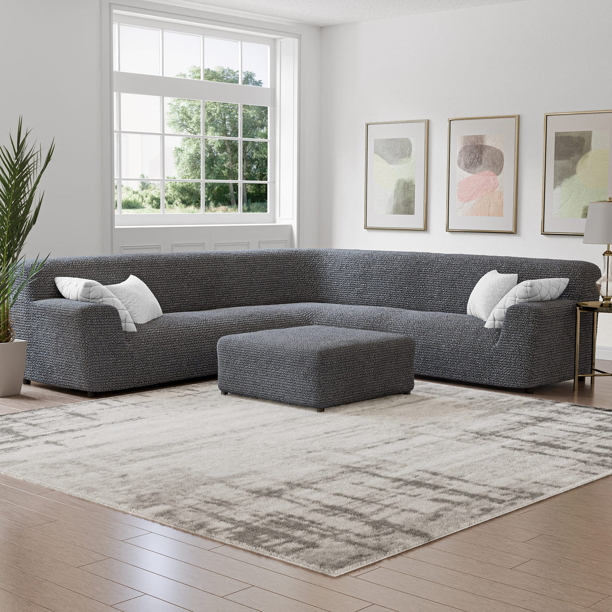Large Corner Sofa Slipcover, Comfort Collection – Dark Grey, interior view 1 | Dark Grey