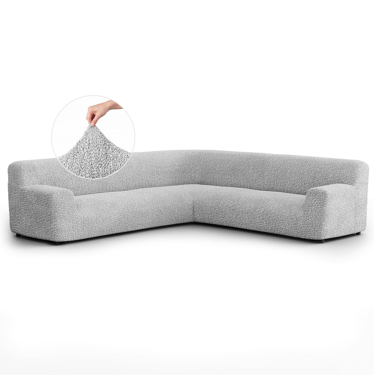 Large Corner Sofa Slipcover, Comfort Collection – Light Grey, front view | Light Grey