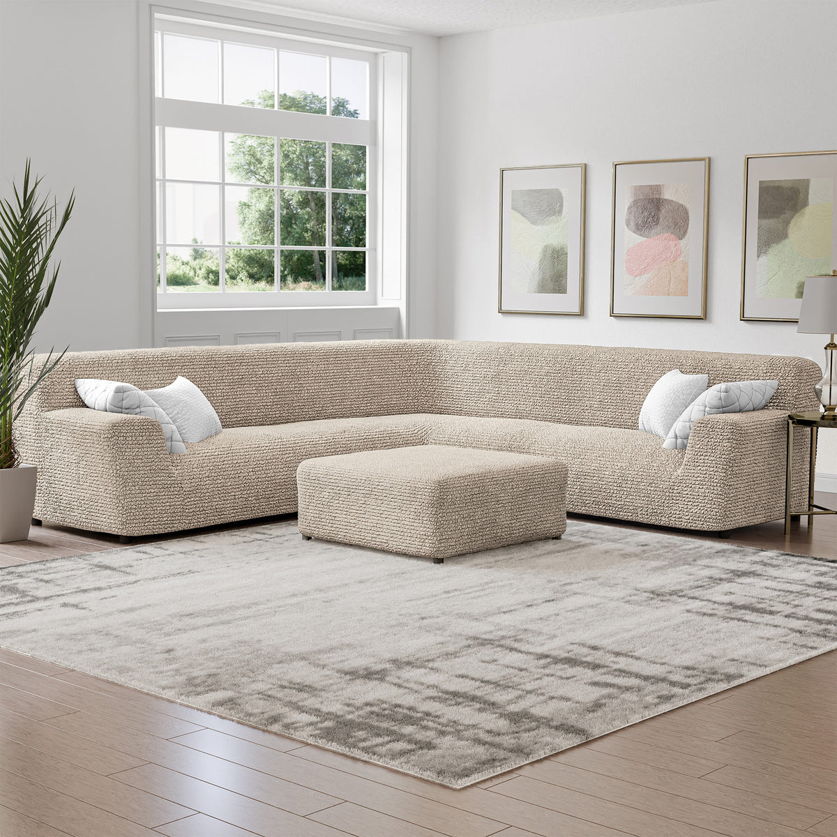 Large Corner Sofa Slipcover, Comfort Collection – Macadamia, interior view 1 | Macadamia