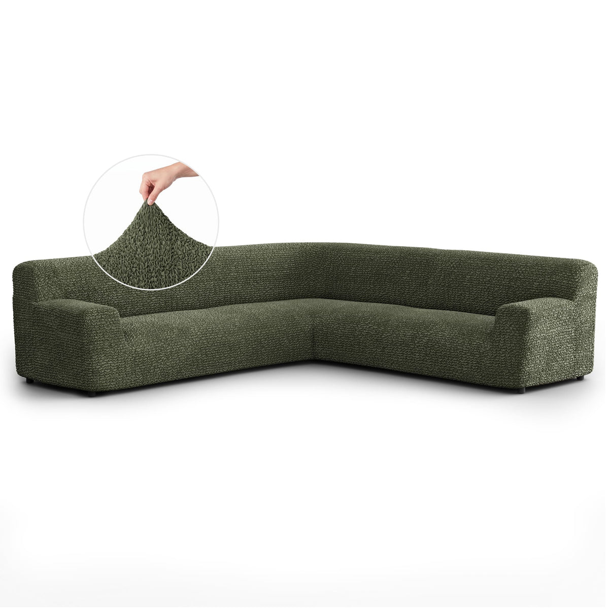Large Corner Sofa Slipcover, Comfort Collection – Moss Green, front view | Moss Green