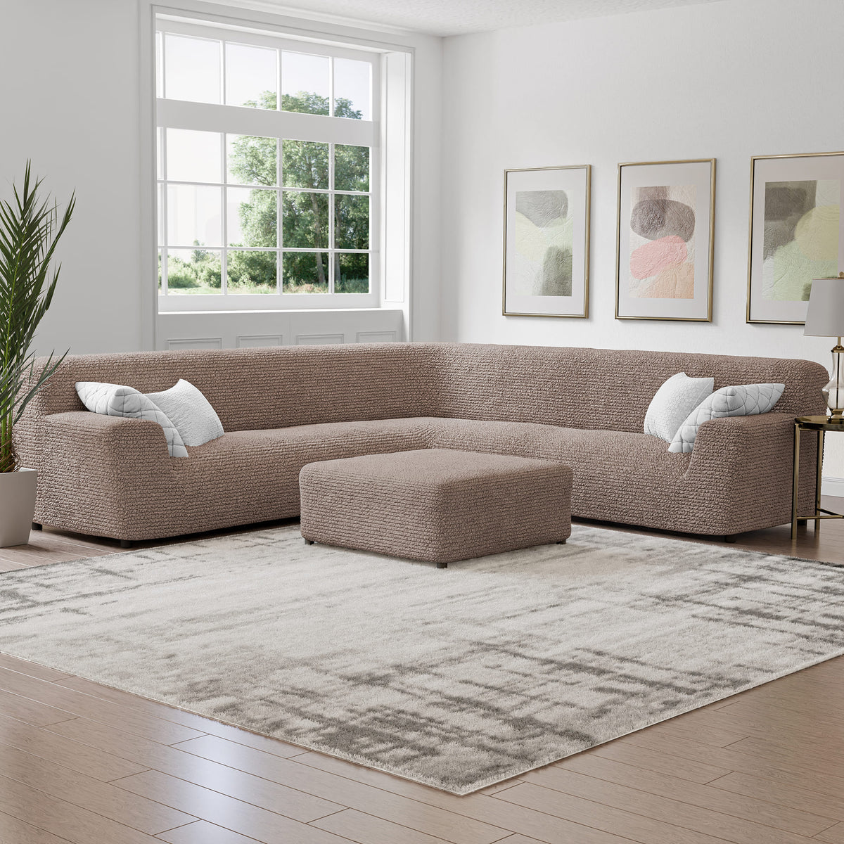 Large Corner Sofa Slipcover, Comfort Collection – Soft Taupe, interior view 1 | Soft Taupe
