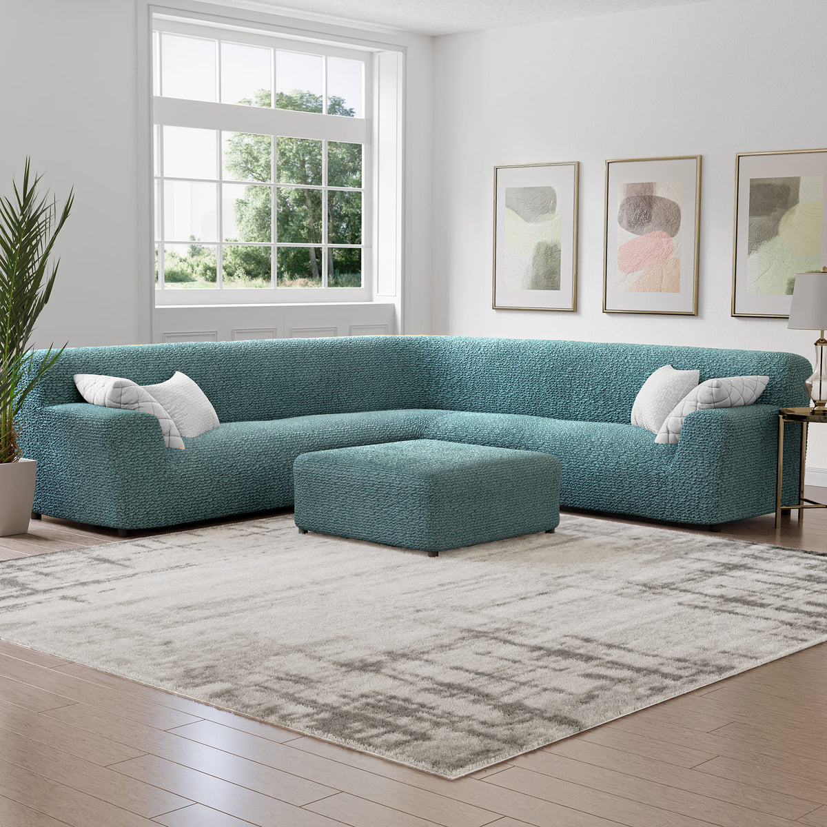 Large Corner Sofa Slipcover, Comfort Collection – Teal, interior view 1 | Teal
