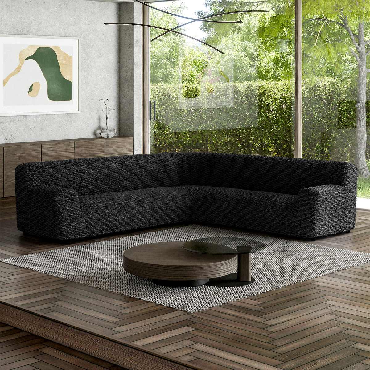 Large Corner Sofa Slipcover, Embrace Collection – Black, interior view 1 | Black