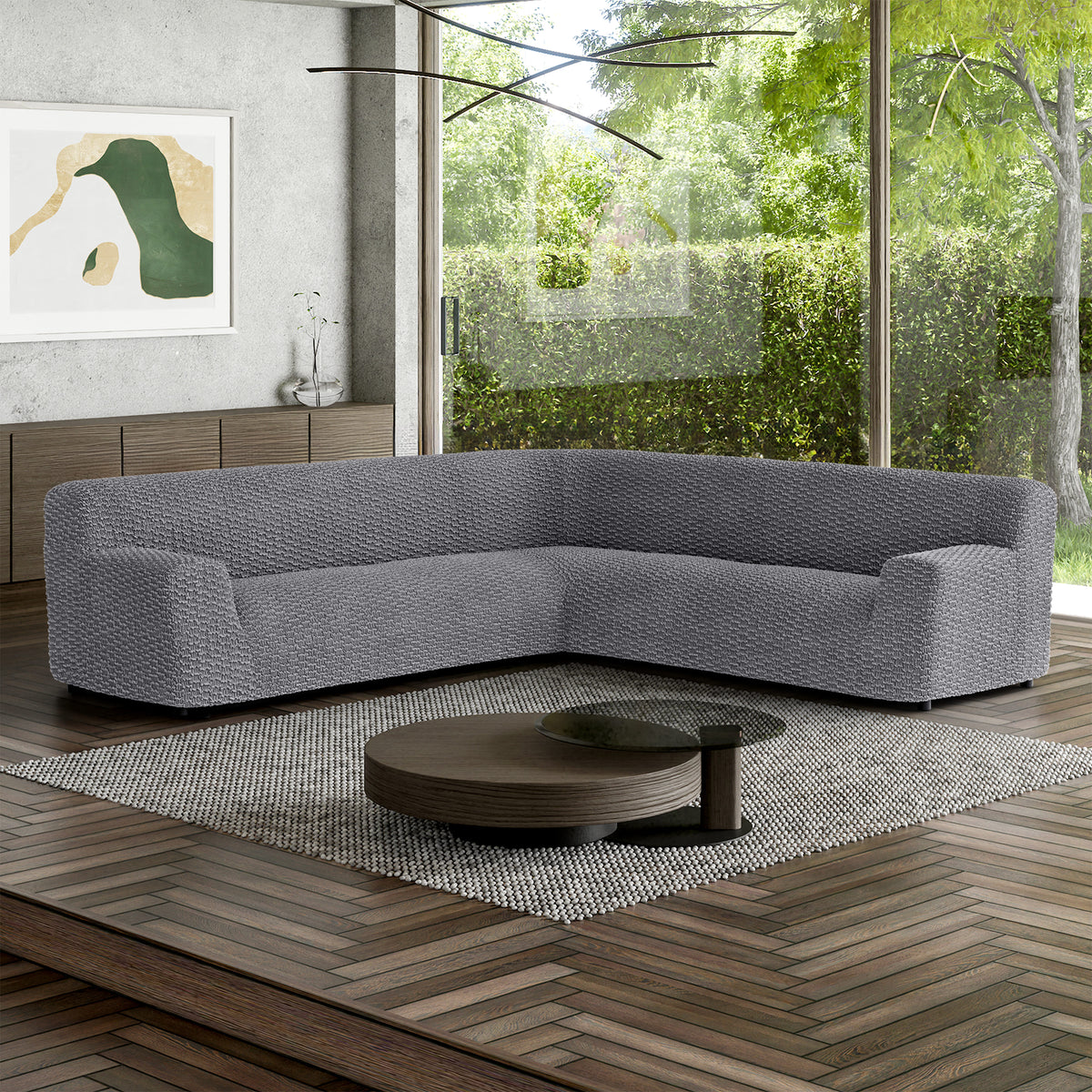 Large Corner Sofa Slipcover, Embrace Collection – Dark Grey, interior view 1 | Dark Grey