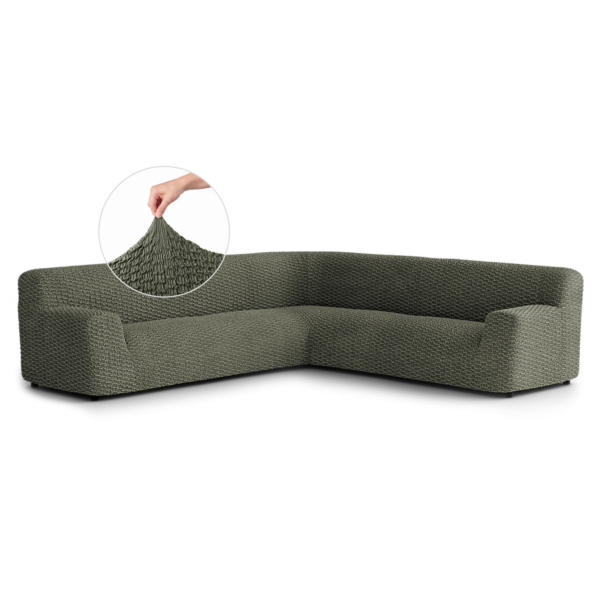 Large Corner Sofa Slipcover, Embrace Collection – Moss Green, front view | Moss Green