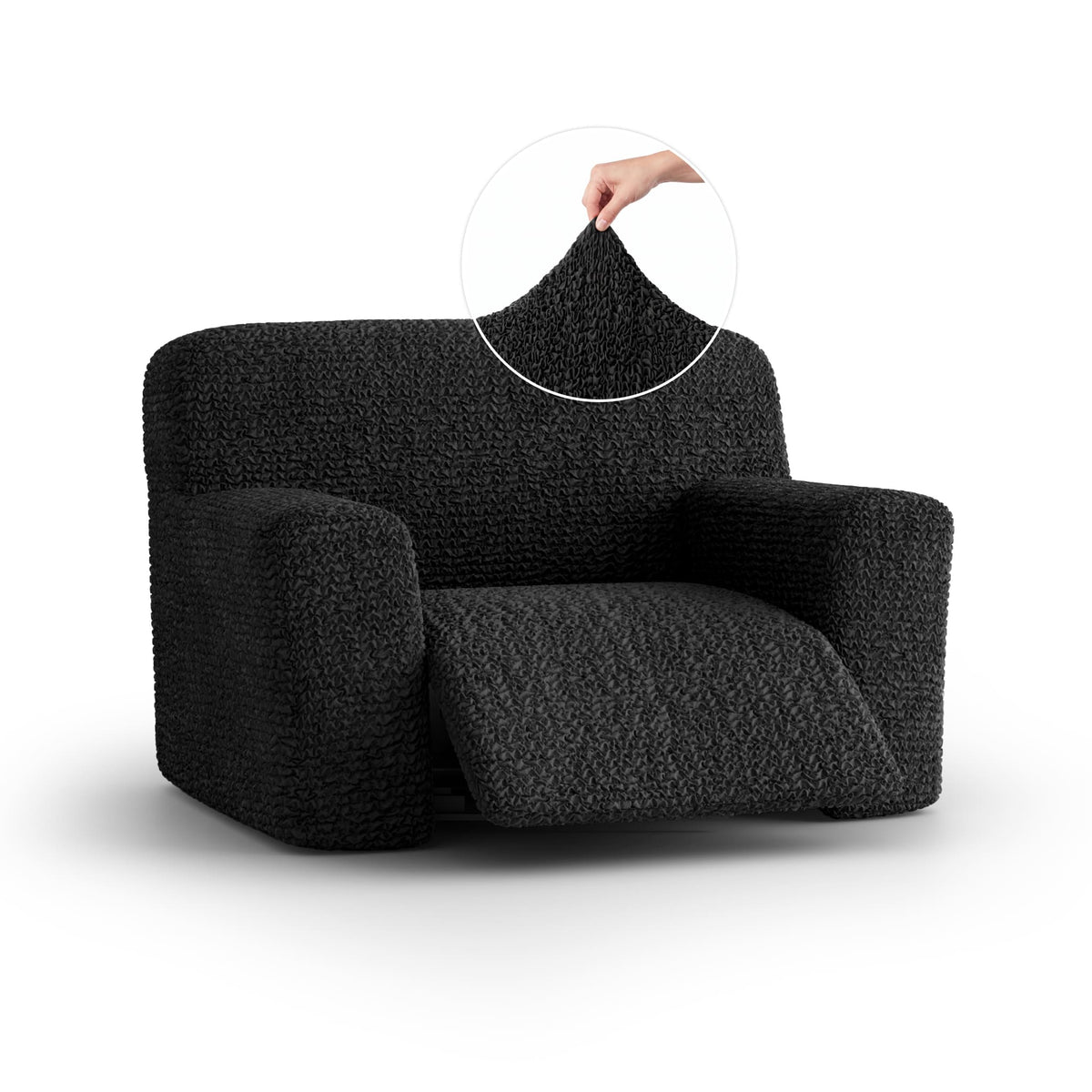 Large Reclining Armchair Slipcover, Comfort Collection – Black, front view | Black
