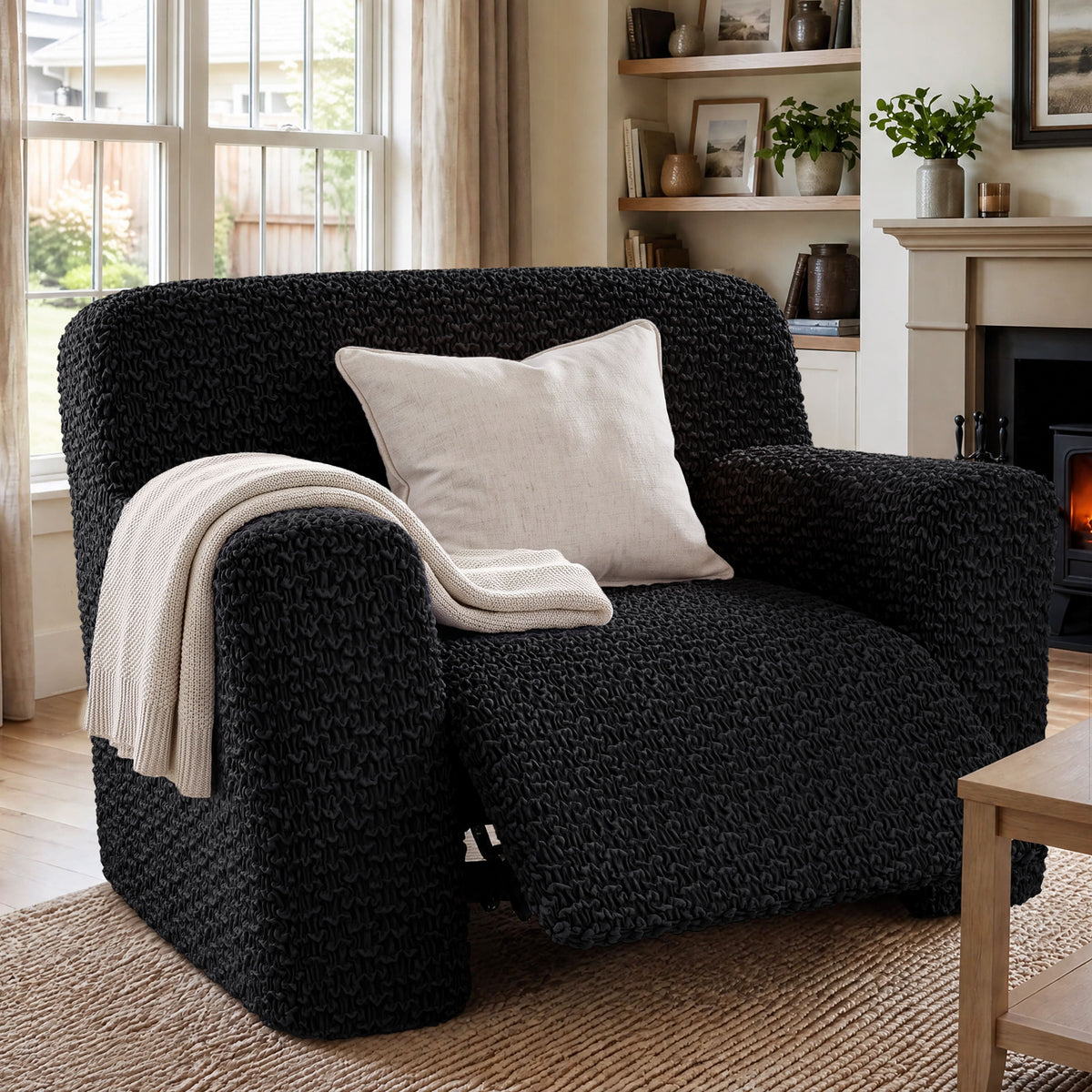 Large Reclining Armchair Slipcover, Embrace Collection – Black, interior view 1 | Black