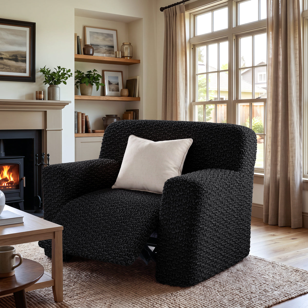 Large Reclining Armchair Slipcover, Embrace Collection – Black, interior view 2 | Black