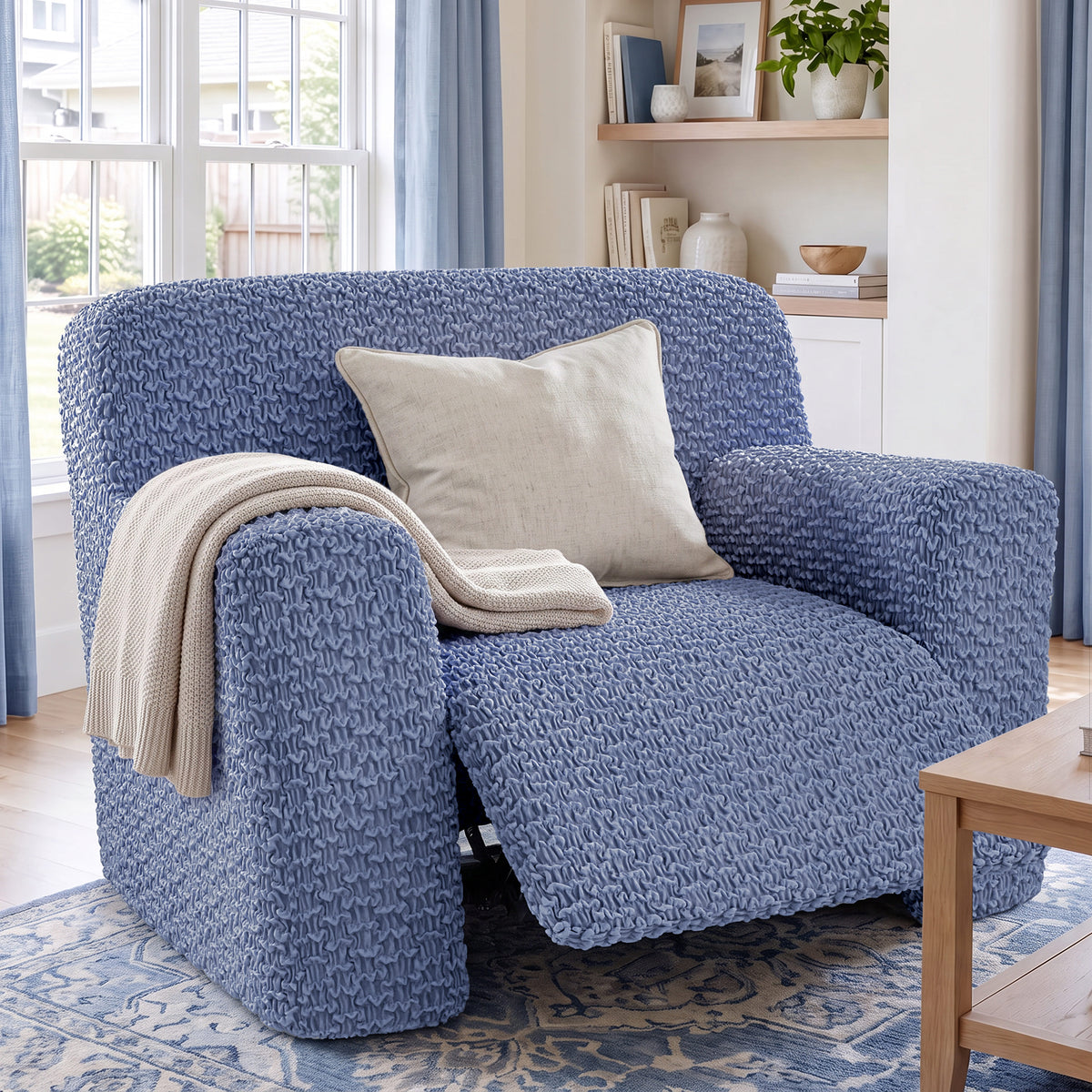 Large Reclining Armchair Slipcover, Embrace Collection – Blue, interior view 1 | Blue
