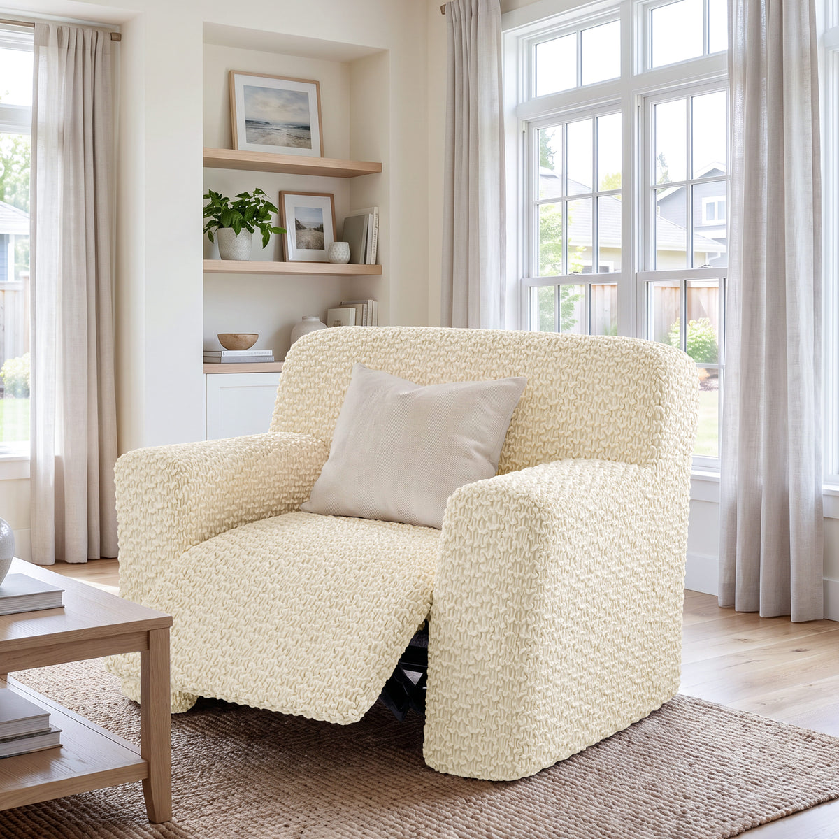 Large Reclining Armchair Slipcover, Embrace Collection – Cream, interior view 2 | Cream