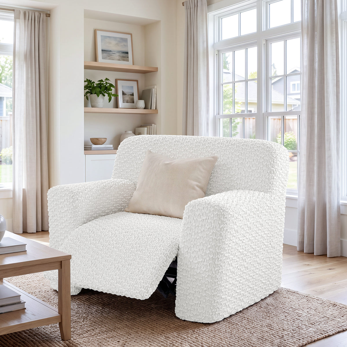 Large Reclining Armchair Slipcover, Embrace Collection – Crisp White, interior view 2 | Crisp White