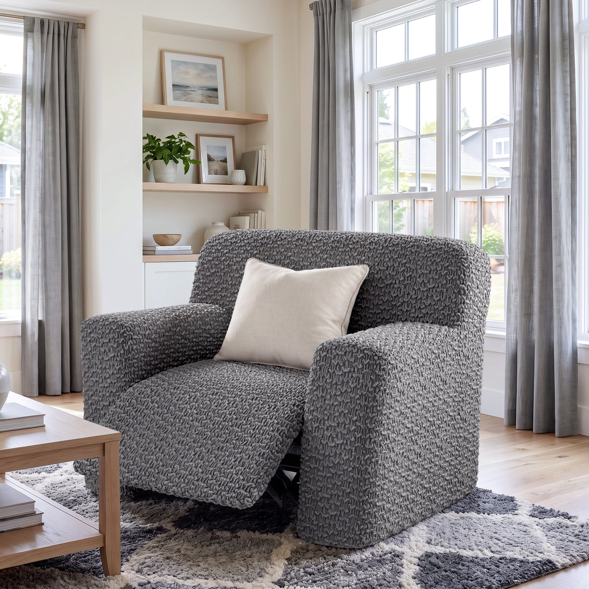 Large Reclining Armchair Slipcover, Embrace Collection – Dark Grey, interior view 2 | Dark Grey