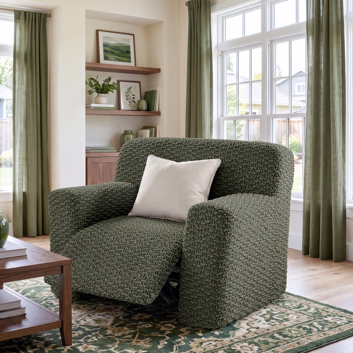 Large Reclining Armchair Slipcover, Embrace Collection – Moss Green, interior view 2 | Moss Green