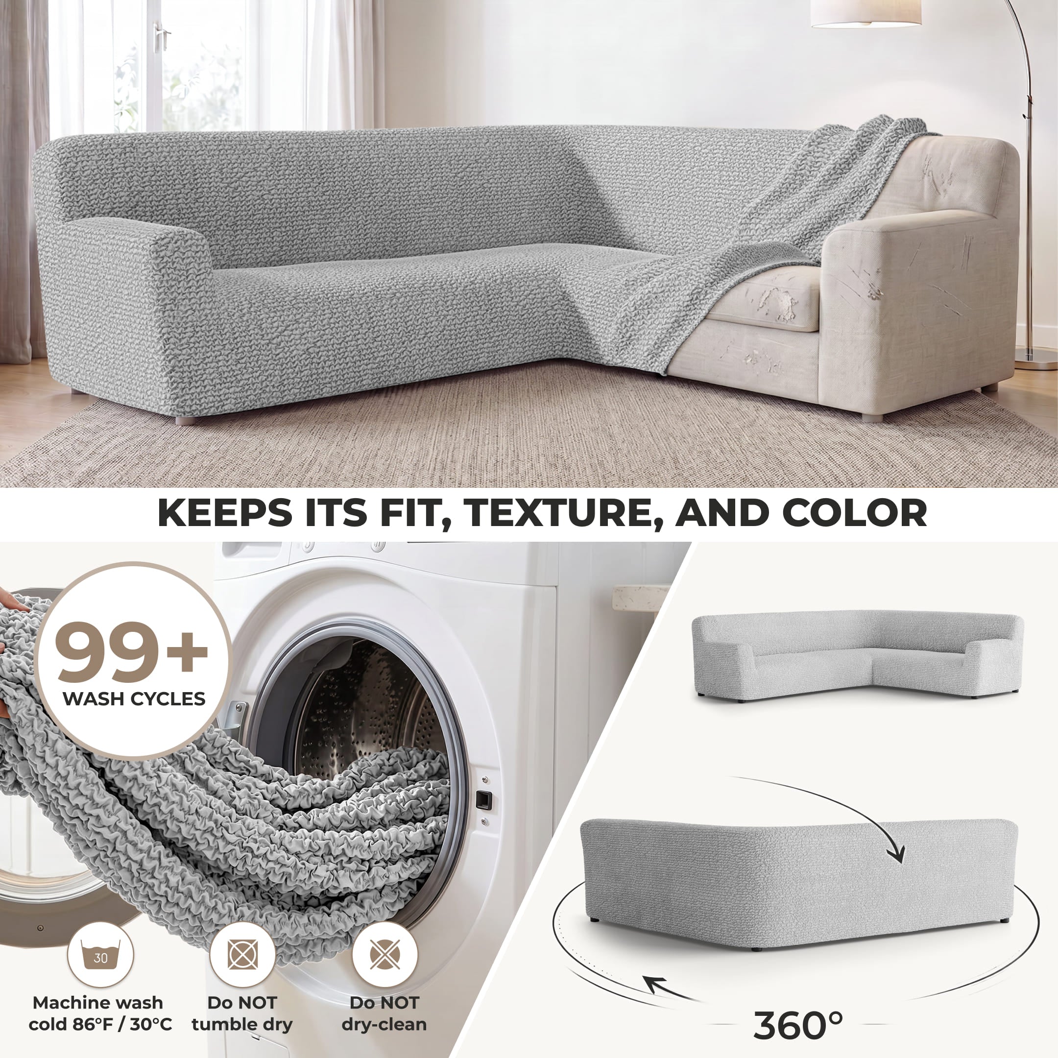 Corner Sofa Slipcover, Comfort Collection – Light Grey, detail view | Light Grey
