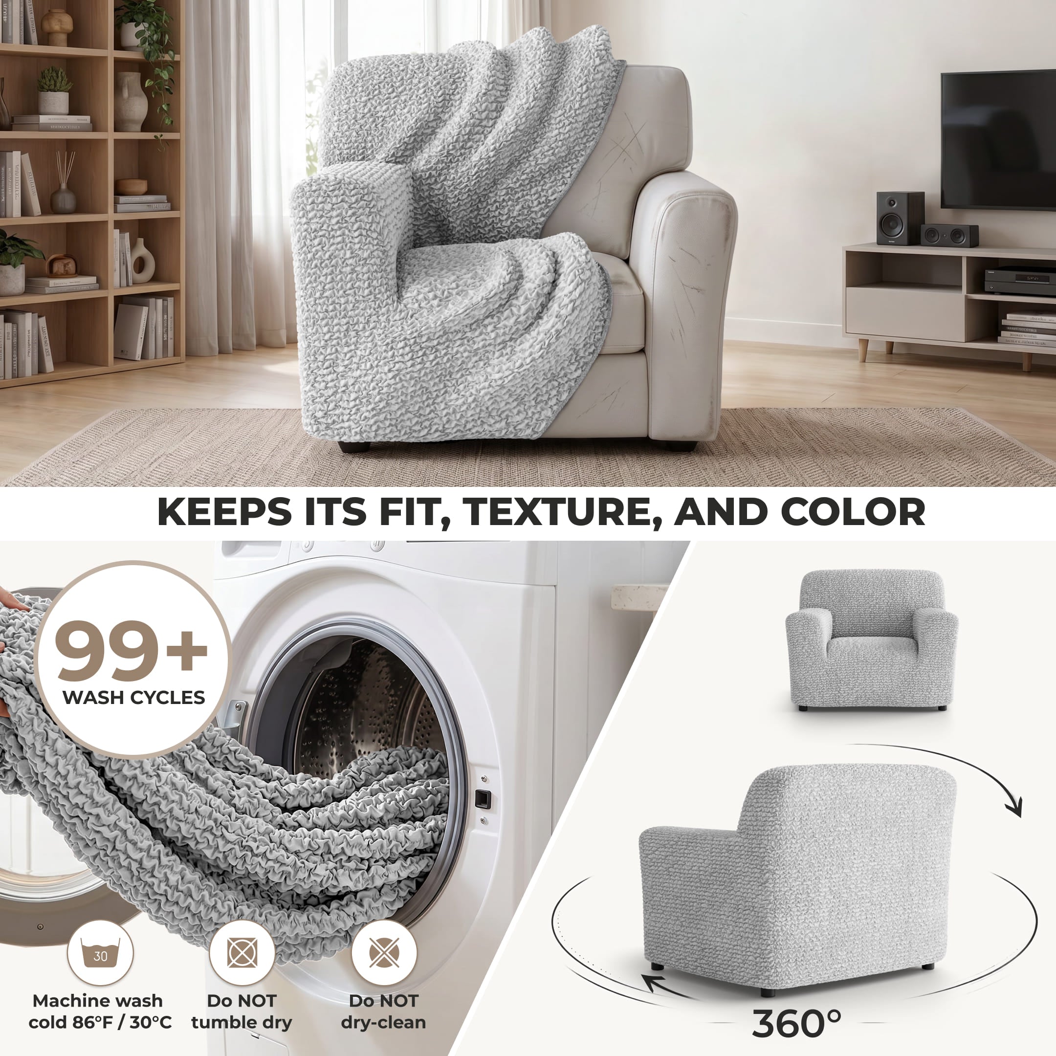 Armchair Slipcover, Comfort Collection – Light Grey, detail view | Light Grey