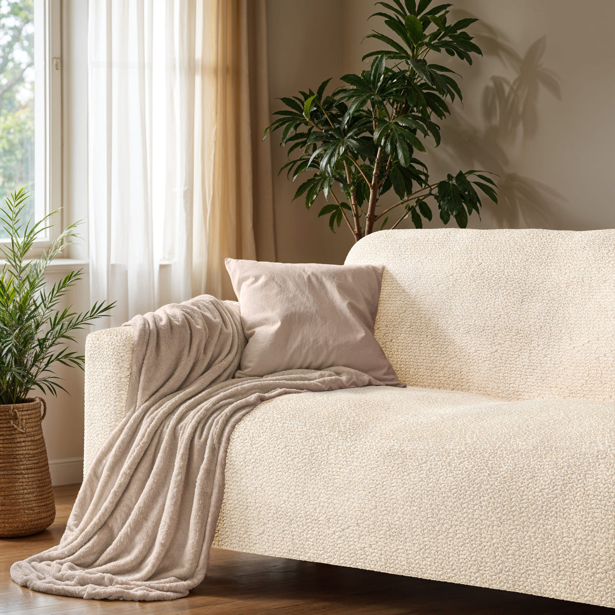 Loveseat 2 Seater Slipcover, Comfort Collection – Cream, interior view 3 | Cream
