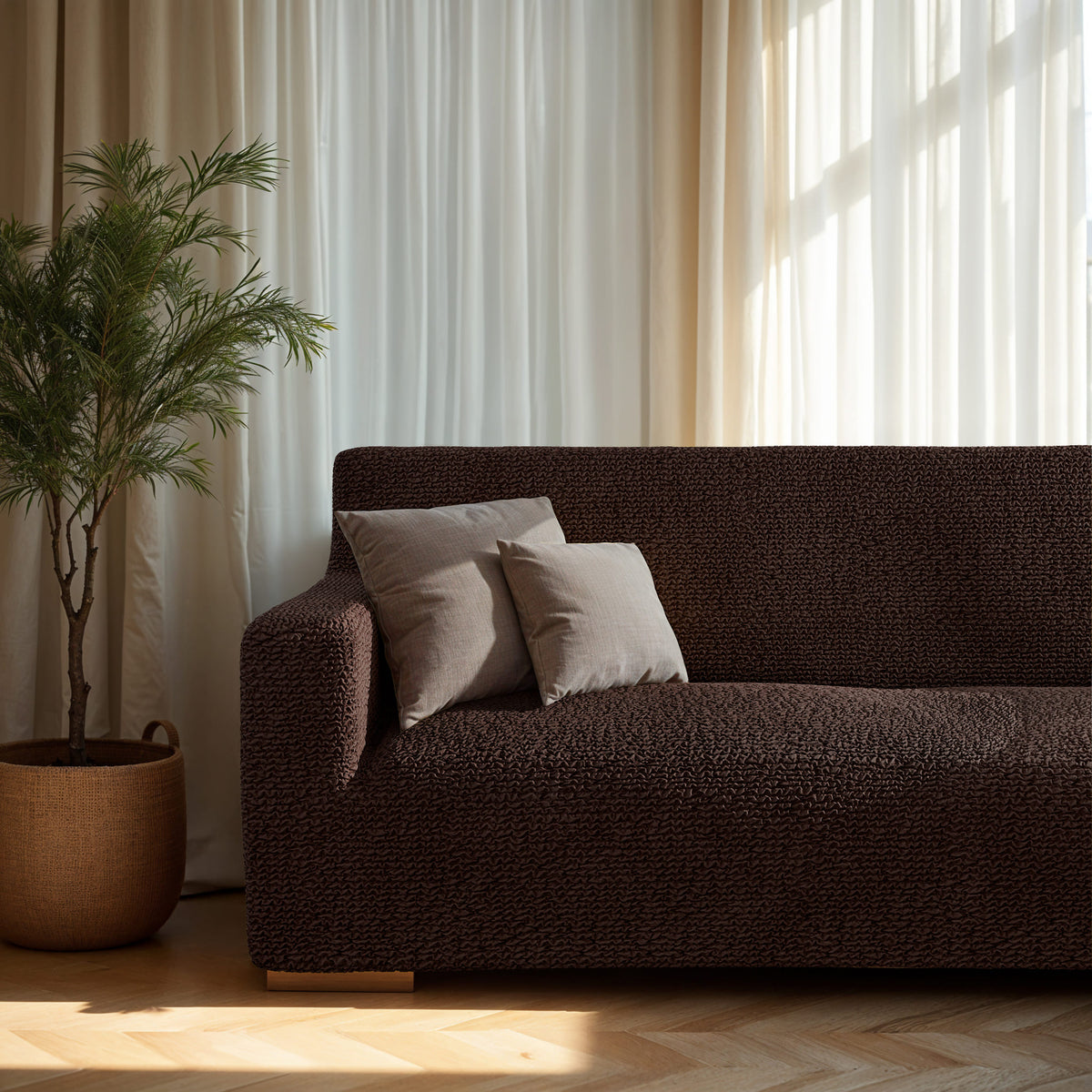 Loveseat 2 Seater Slipcover, Comfort Collection – Dark Brown, interior view 2 | Dark Brown