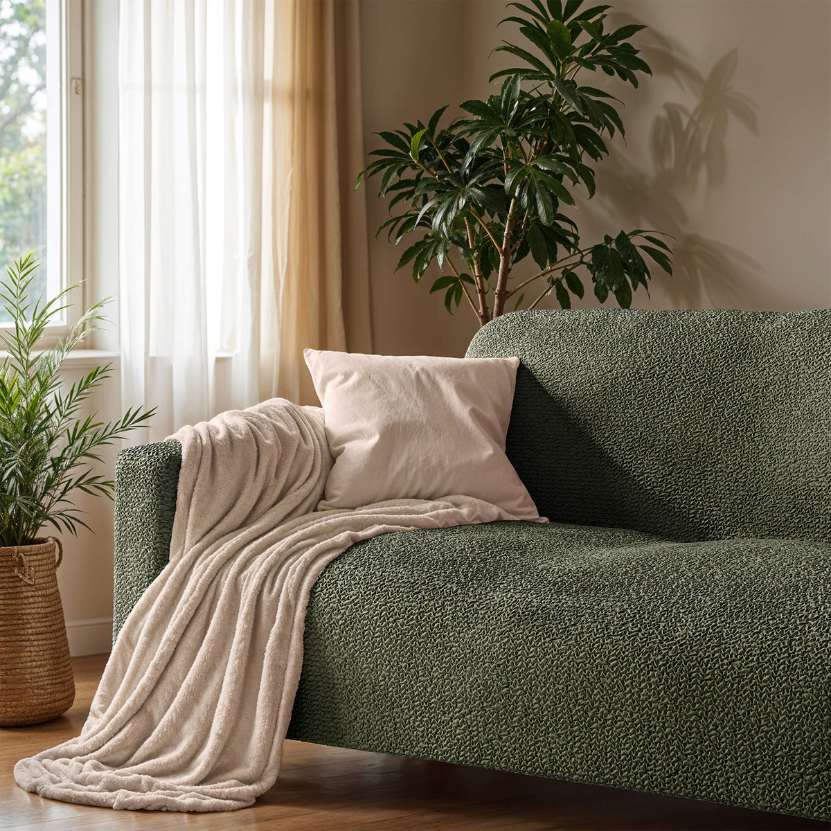 Loveseat 2 Seater Slipcover, Comfort Collection – Moss Green, interior view 3 | Moss Green