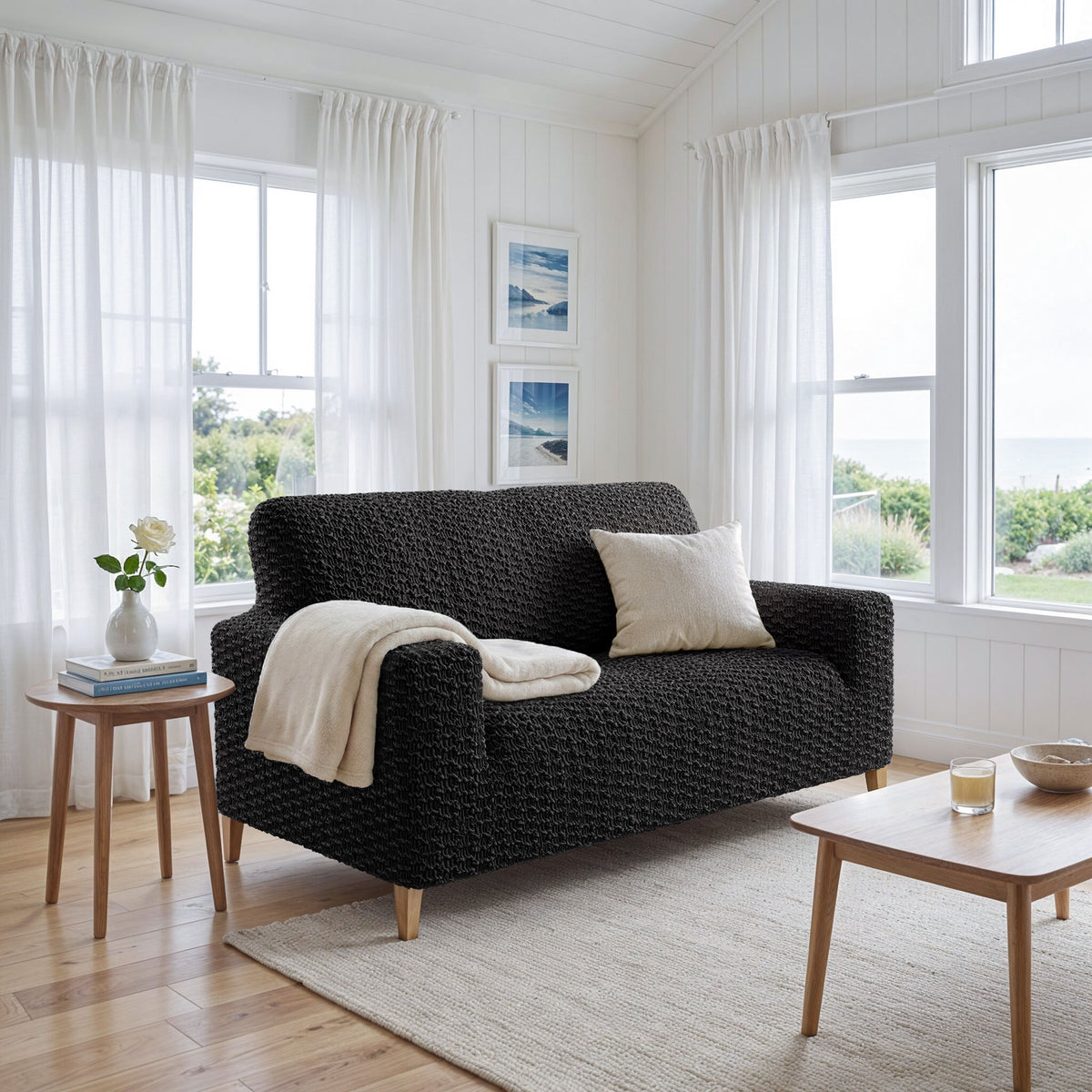 Loveseat 2 Seater Slipcover, Embrace Collection – Black, interior view 2 | Black
