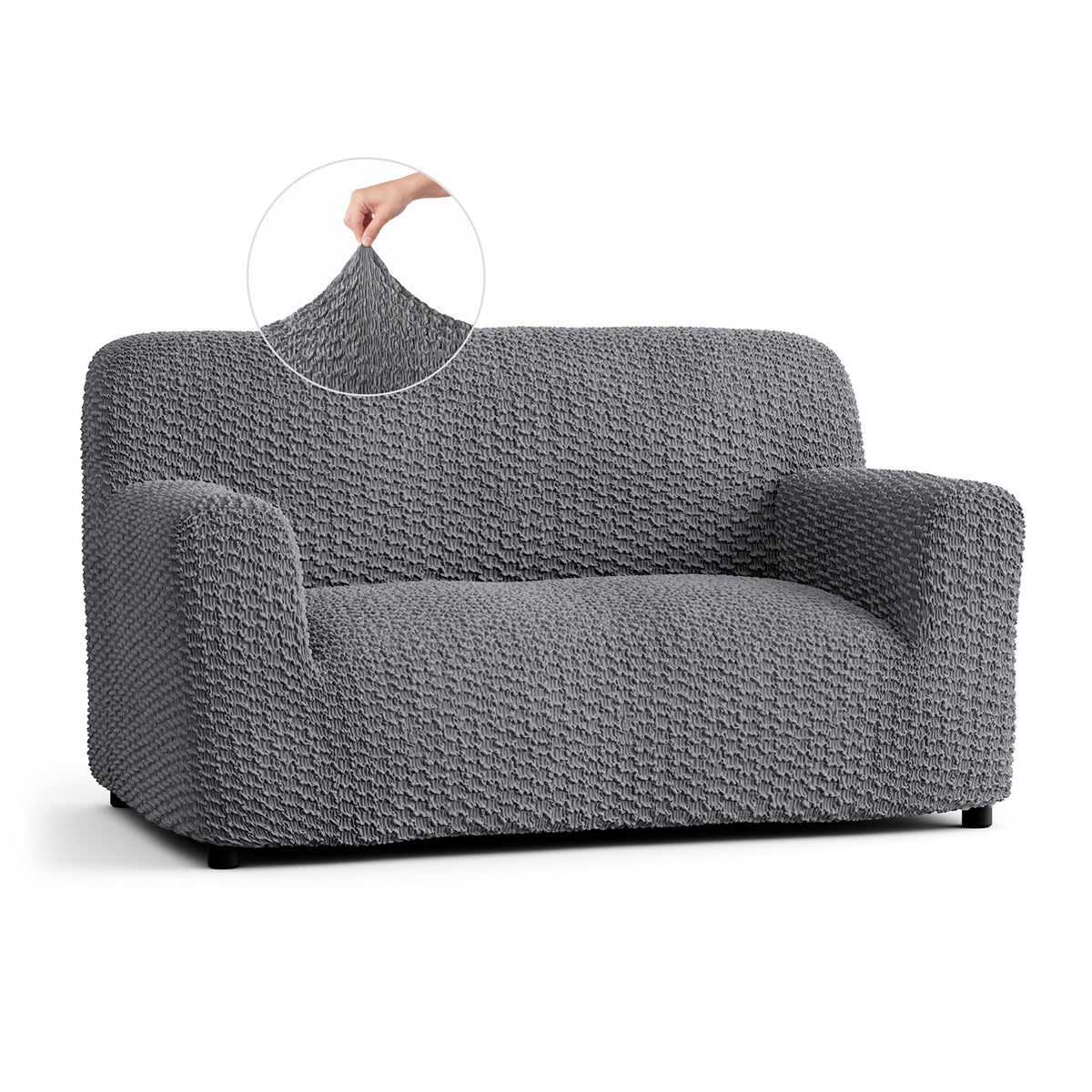 Loveseat 2 Seater Slipcover, Embrace Collection – Dark Grey, front view | Dark Grey