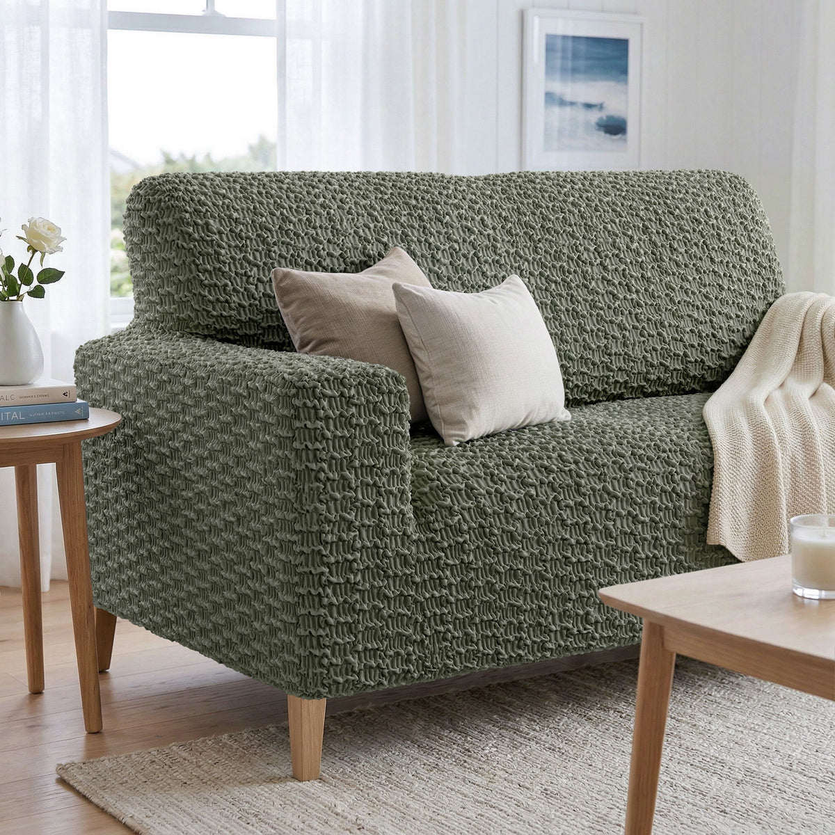 Loveseat 2 Seater Slipcover, Embrace Collection – Moss Green, interior view 1 | Moss Green
