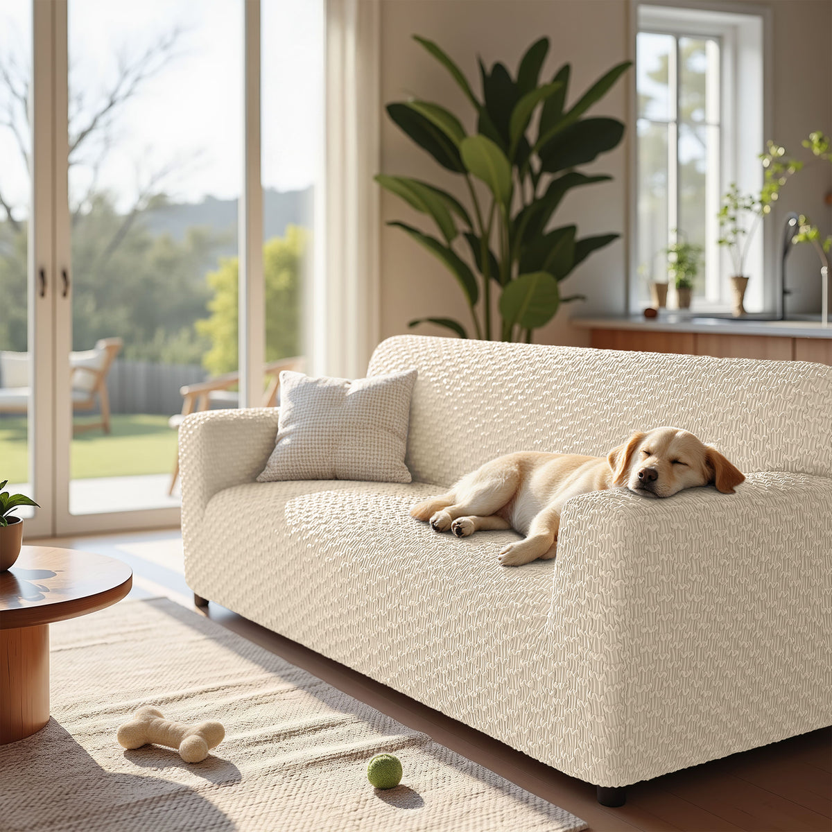 Loveseat 2 Seater Slipcover, Embrace Collection – Cream, lifestyle view | Cream
