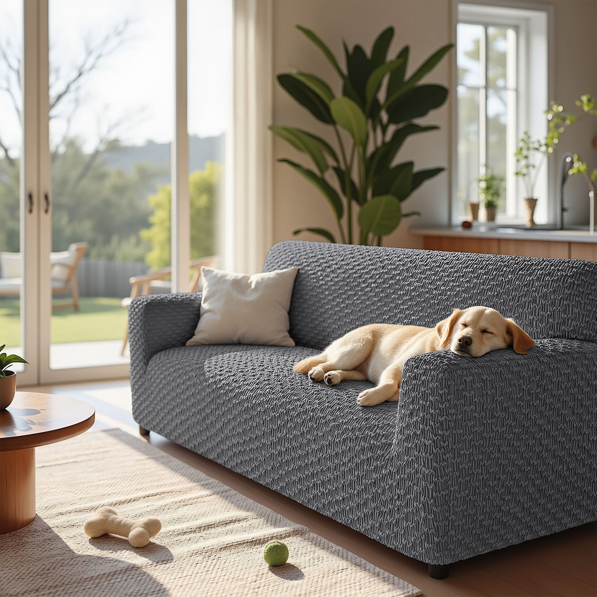 Loveseat 2 Seater Slipcover, Embrace Collection – Dark Grey, lifestyle view | Dark Grey