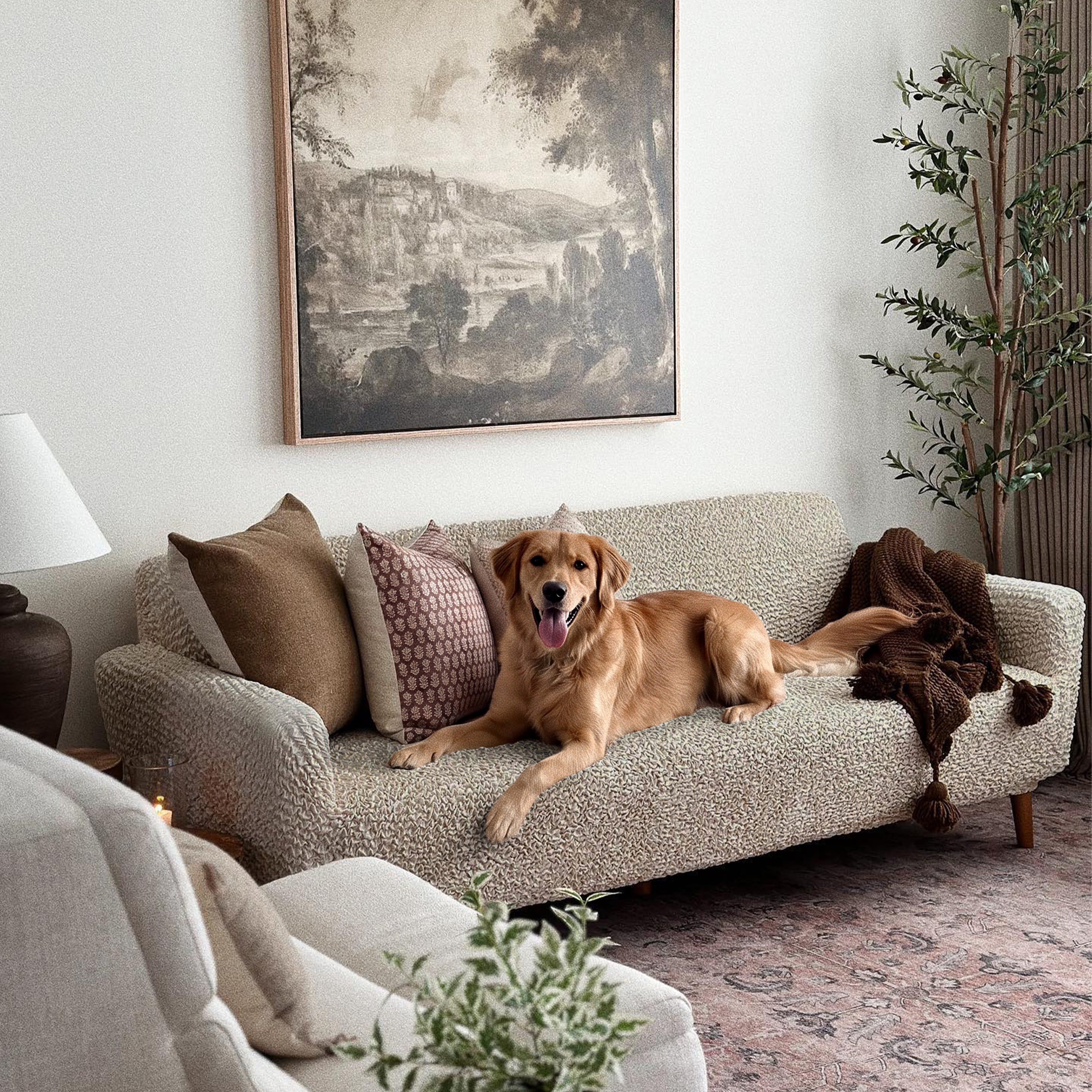 Sofa 3 Seater Slipcover, Comfort Collection – Macadamia, customer photo | Macadamia