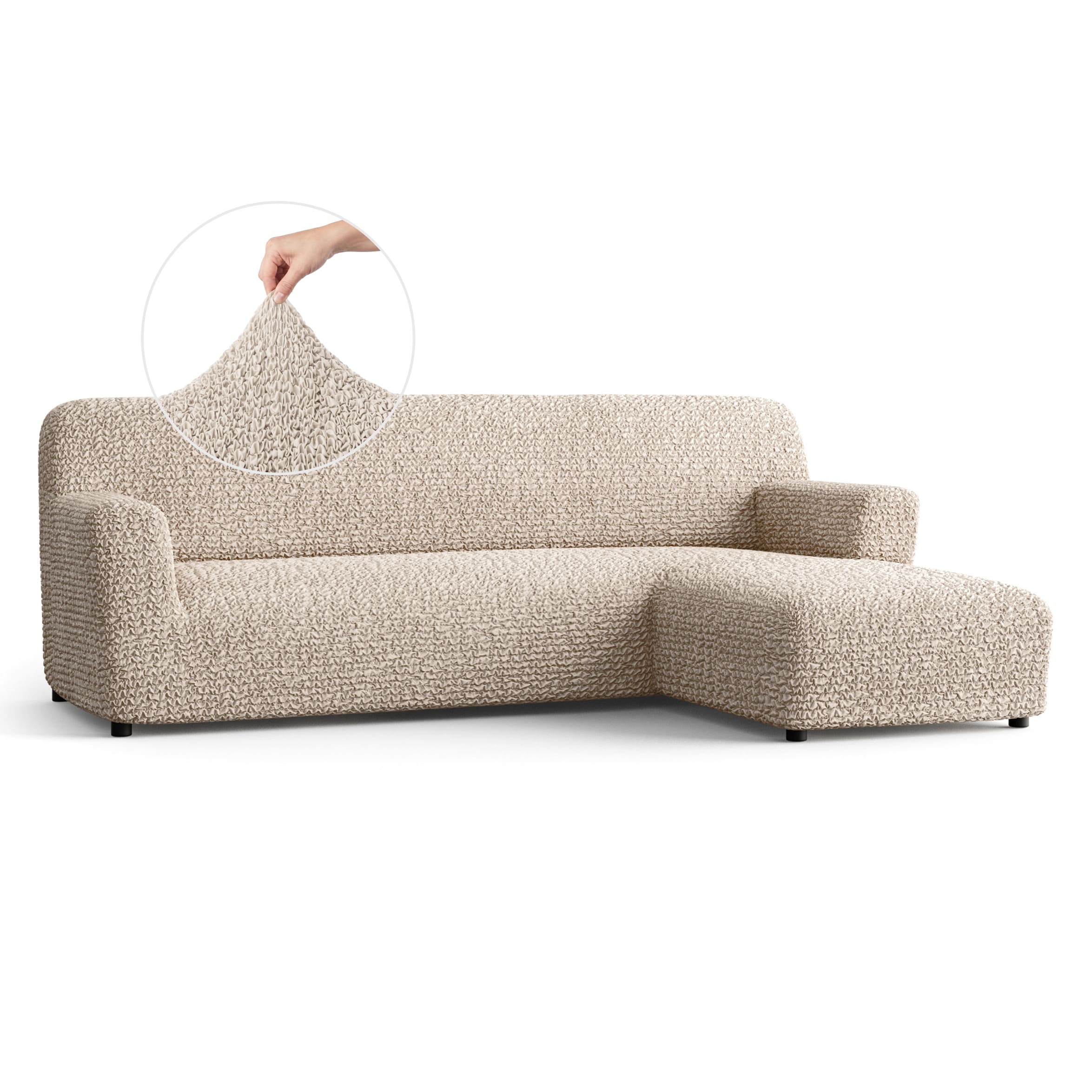L-Shaped Sofa Slipcover (Right Chaise), Comfort Collection – Macadamia, front view | Macadamia