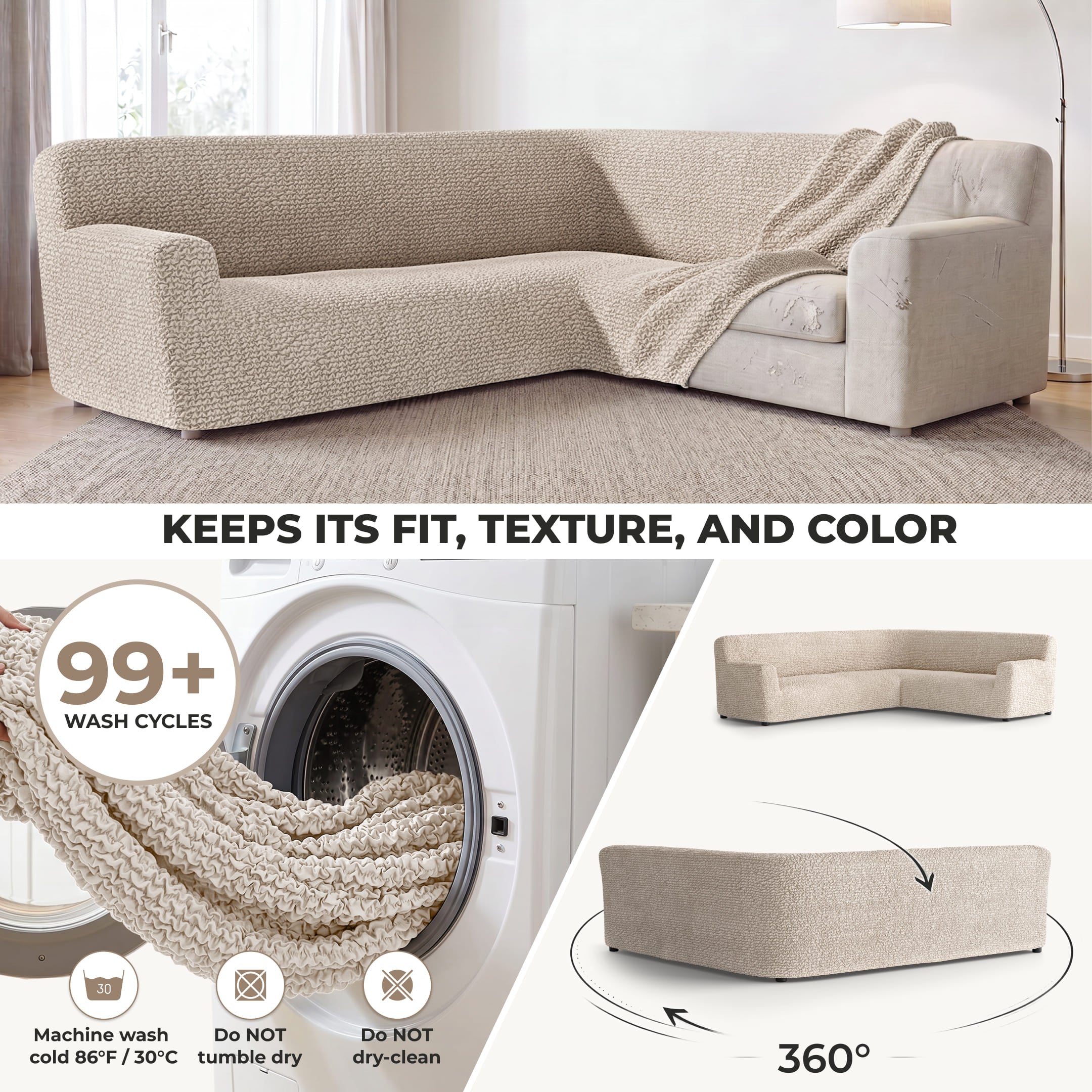 Corner Sofa Slipcover, Comfort Collection – Macadamia, color swatch | Macadamia