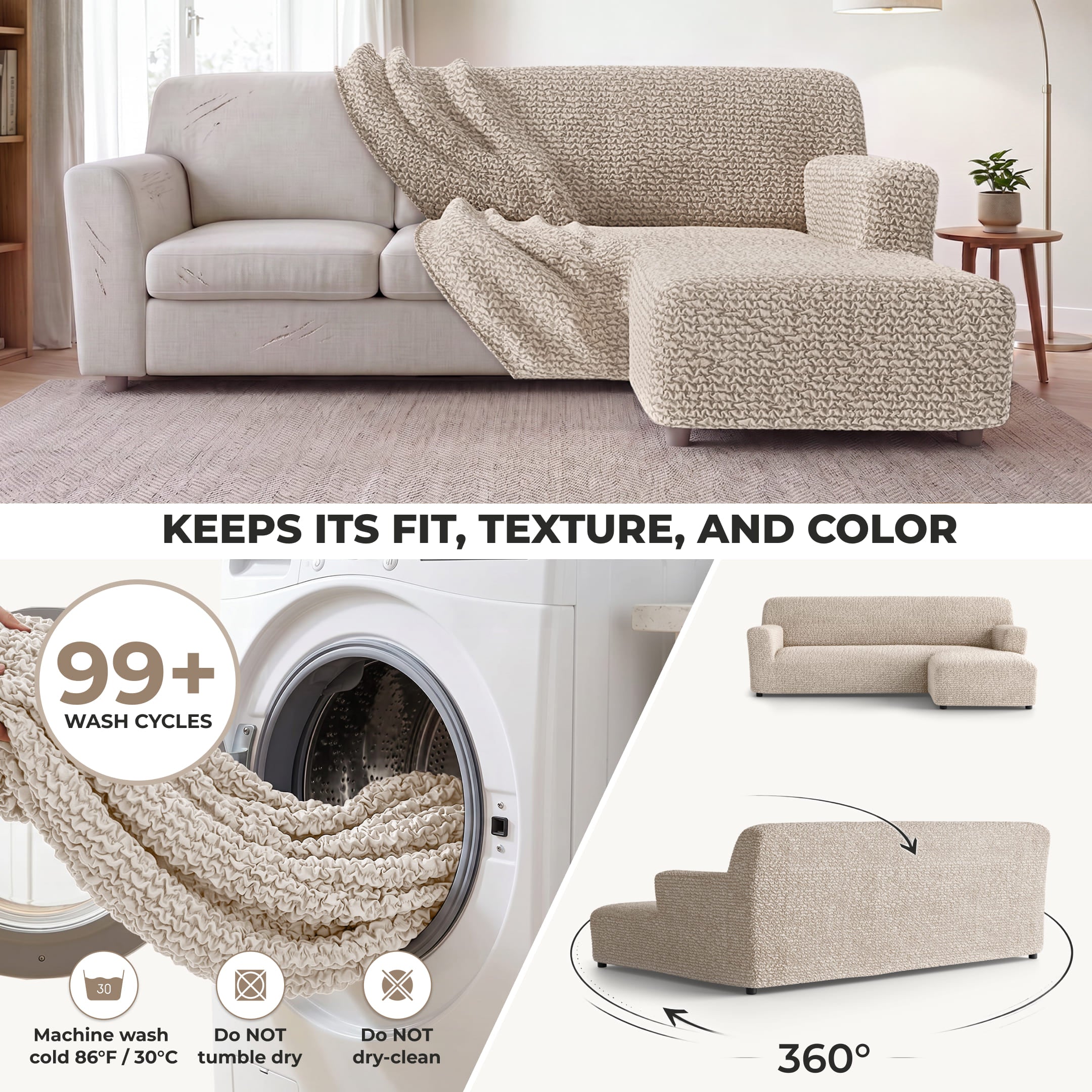 L-Shaped Sofa Slipcover (Right Chaise), Comfort Collection – Macadamia, color swatch | Macadamia