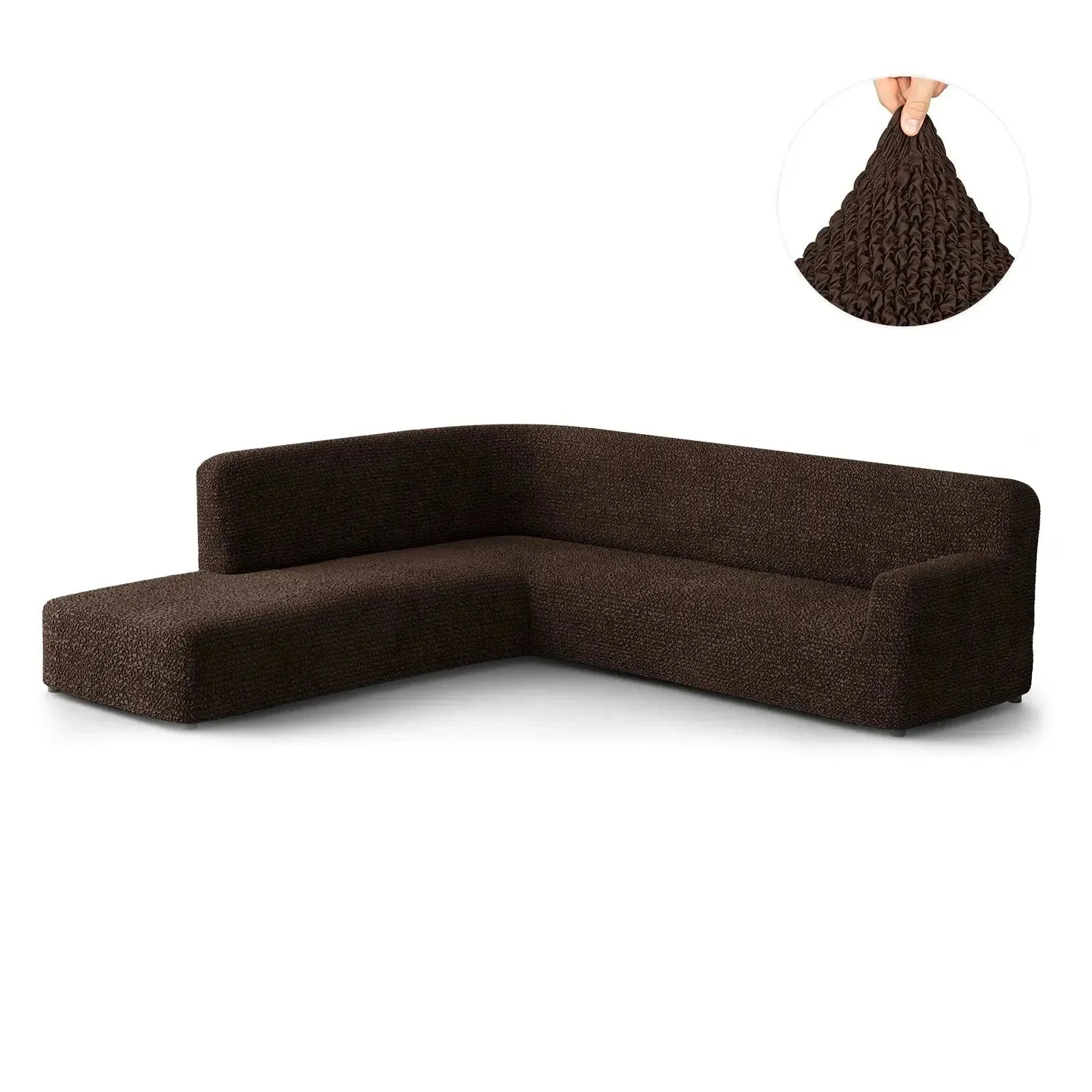 Dark Brown Fullback Support Sectional Sofa Slipcover (Left Chaise), Microfibra Collection