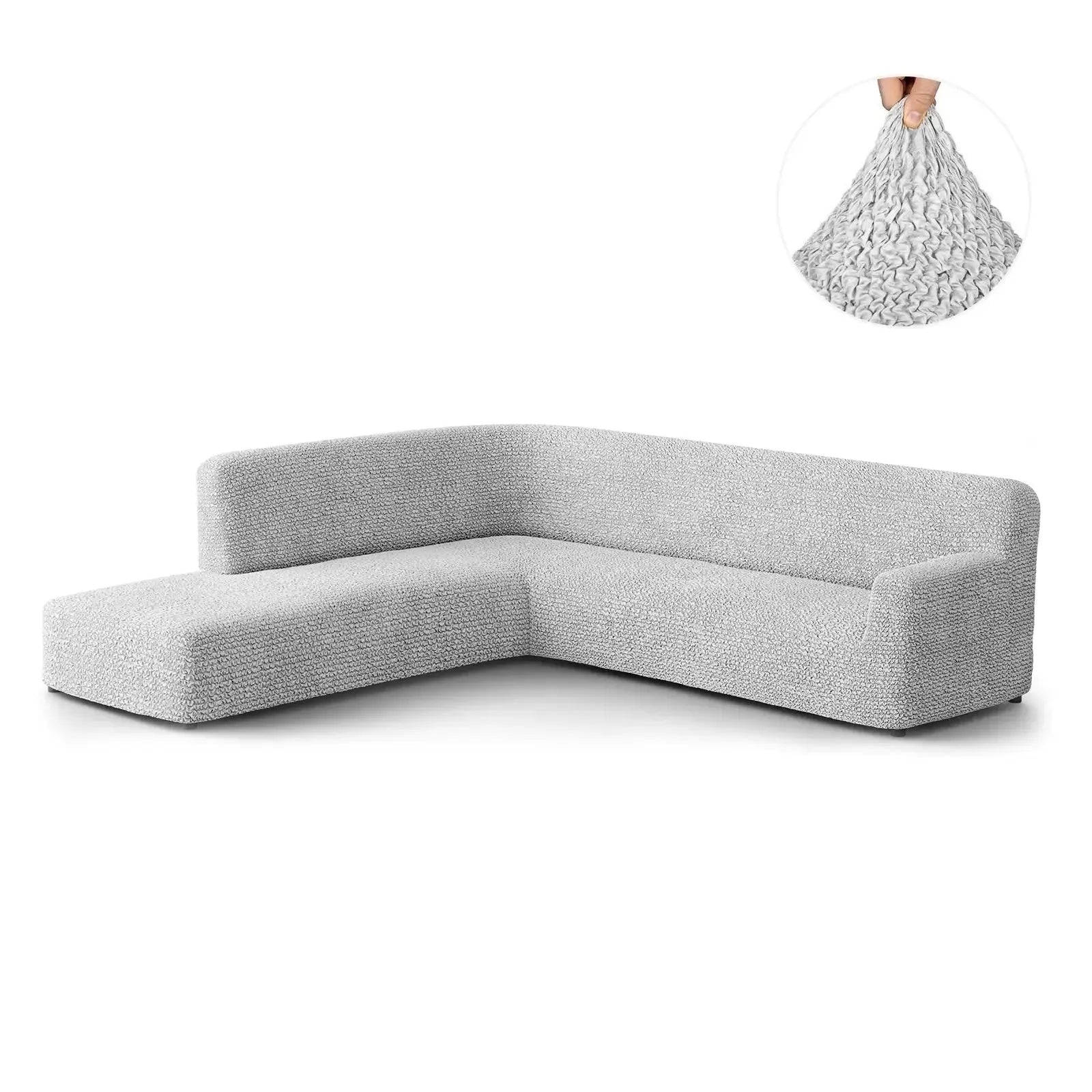 Light Grey Fullback Support Sectional Sofa Slipcover (Left Chaise), Microfibra Collection