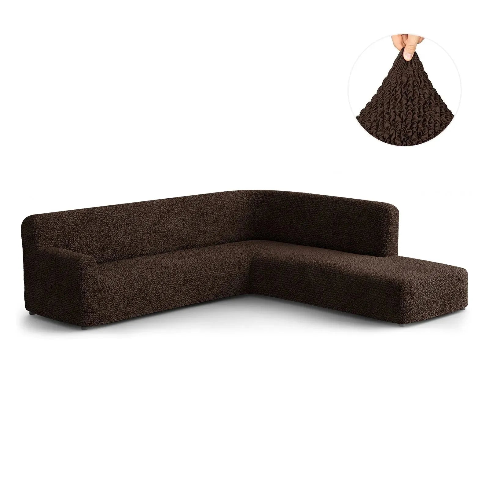 Dark Brown Fullback Support Sectional Sofa Slipcover (Right Chaise), Microfibra Collection