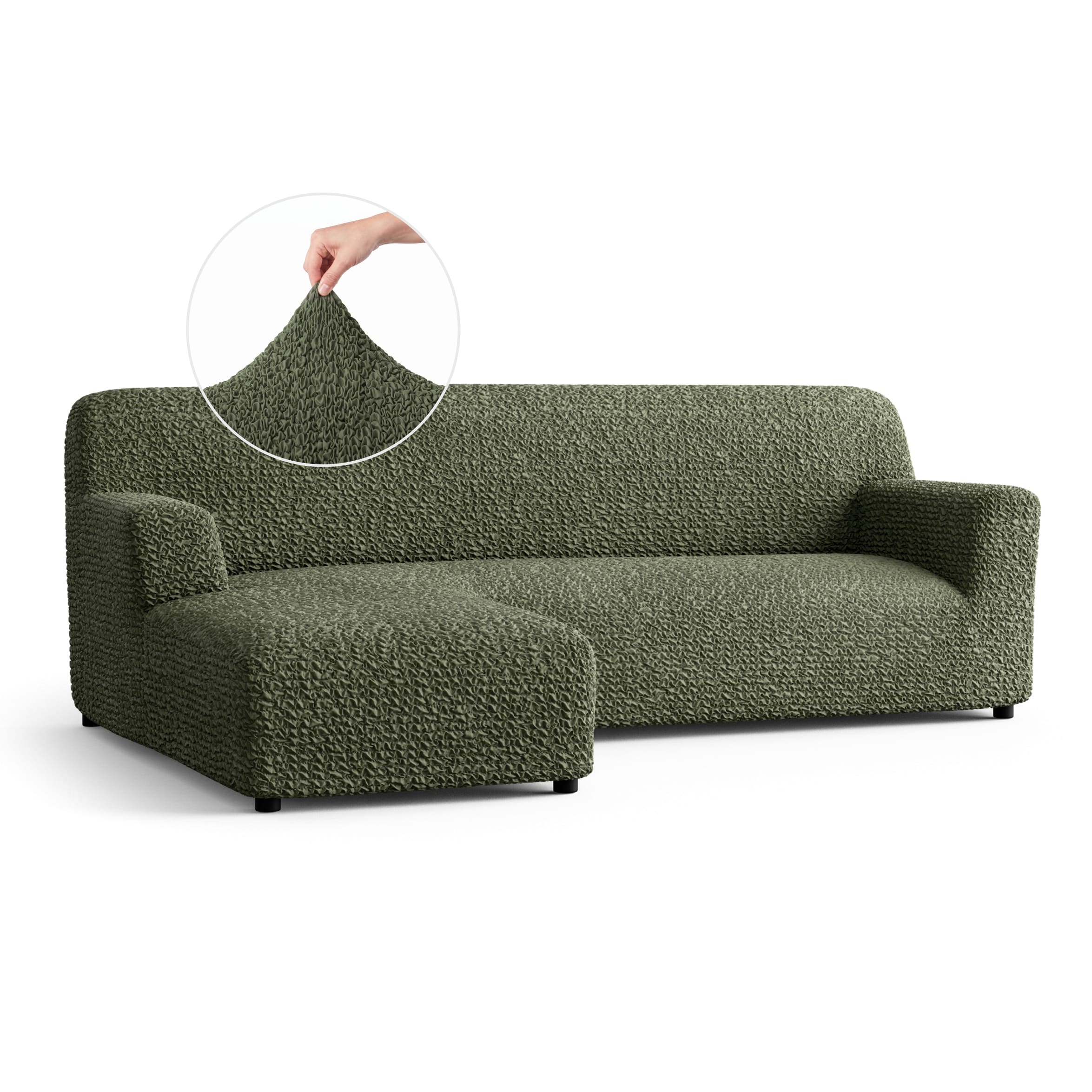 L-Shaped Sofa Slipcover (Left Chaise), Comfort Collection – Moss Green, front view | Moss Green
