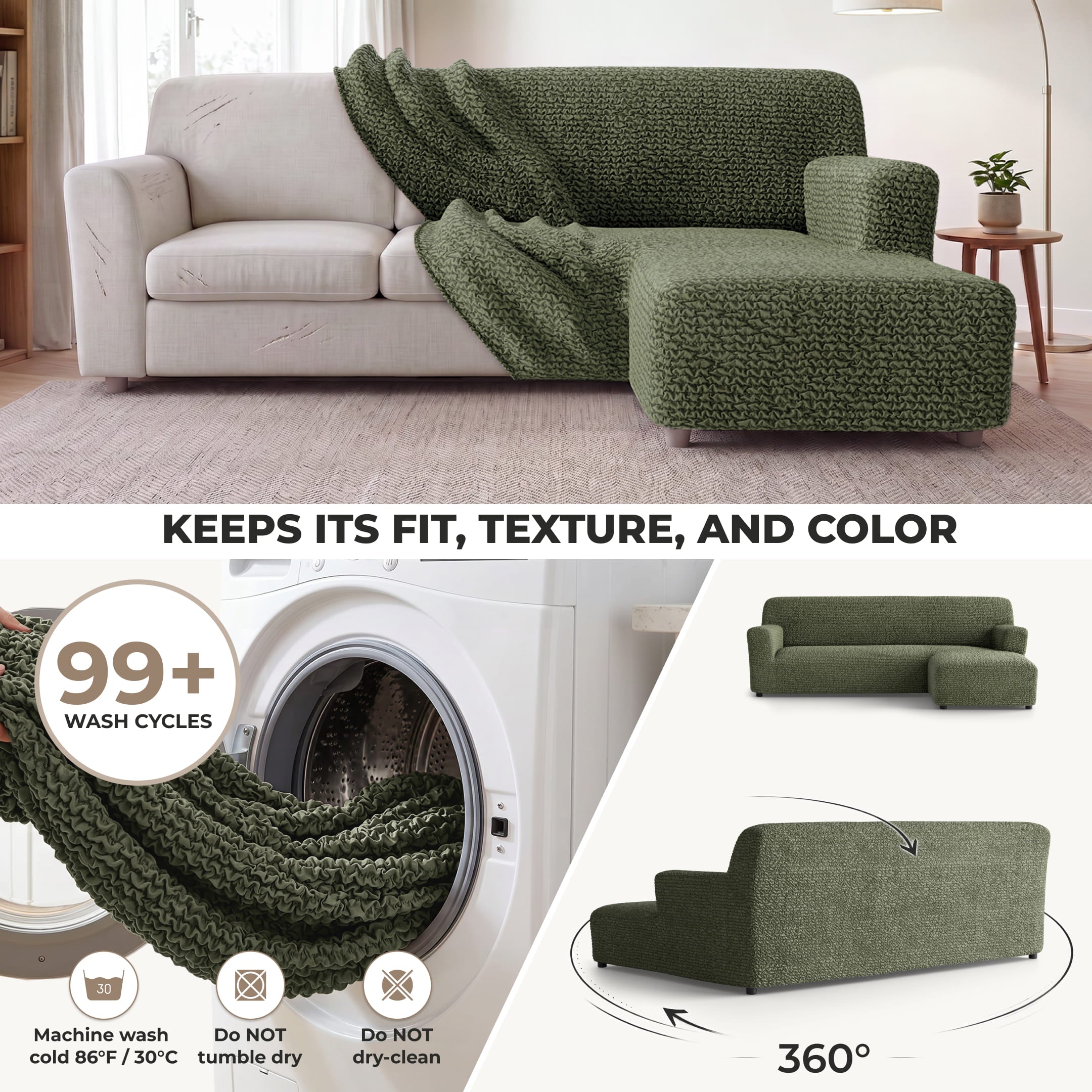 L-Shaped Sofa Slipcover (Right Chaise), Comfort Collection – Moss Green, color swatch | Moss Green