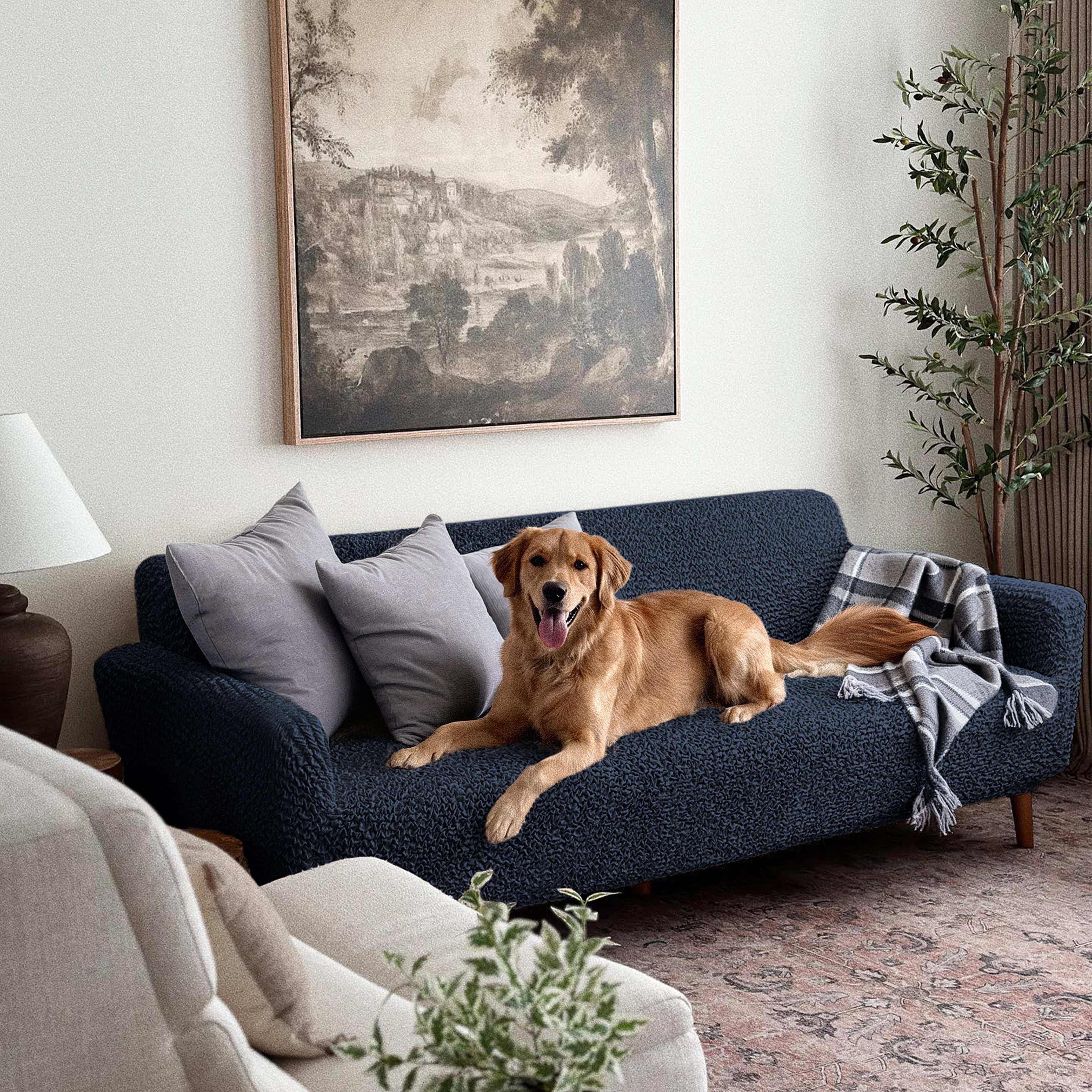 Loveseat 2 Seater Slipcover, Comfort Collection – Navy Blue, customer photo | Navy Blue