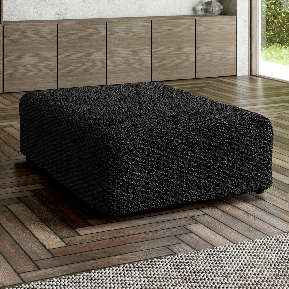 Ottoman Slipcover (Large), Embrace Collection – Black, interior view 1 | Black