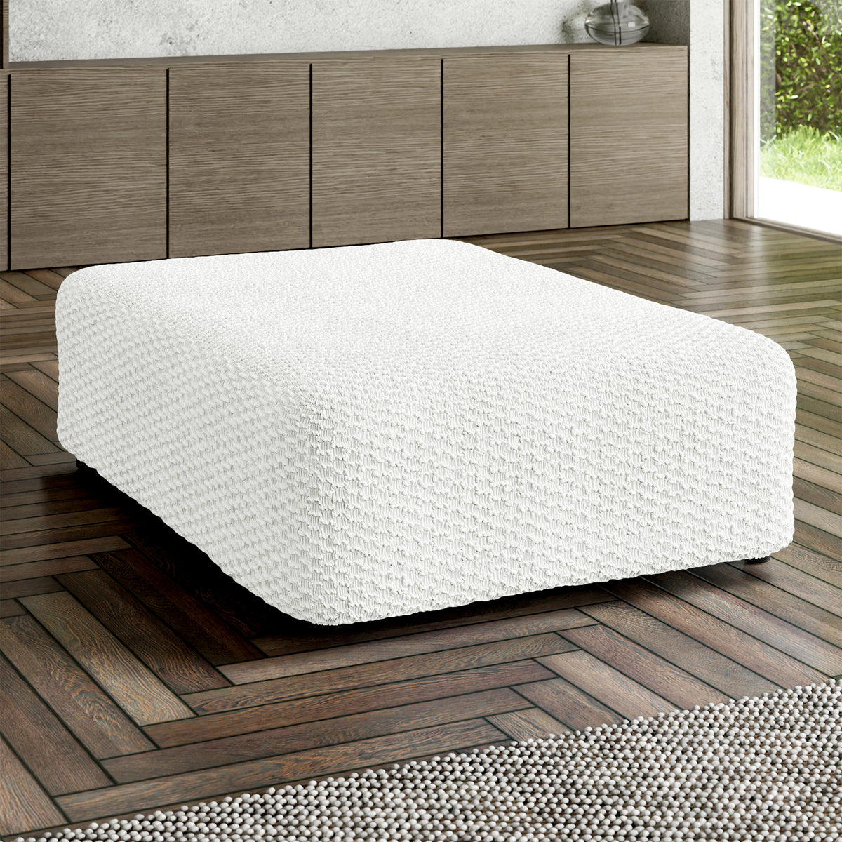 Ottoman Slipcover (Large), Embrace Collection – Crisp White, interior view 1 | Crisp White