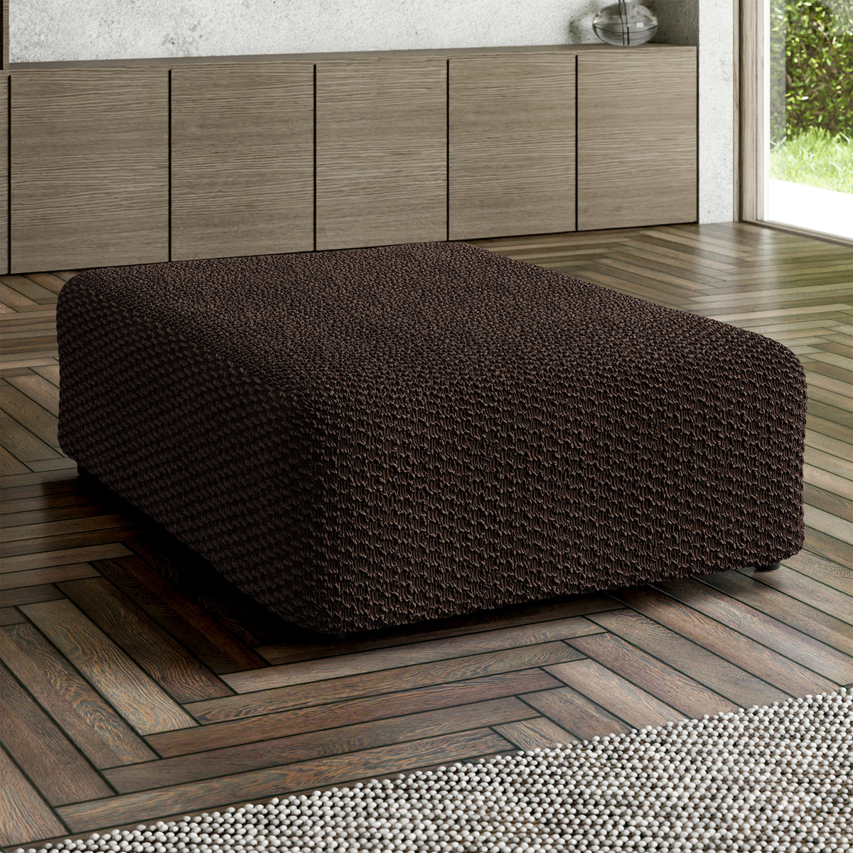 Ottoman Slipcover (Large), Embrace Collection – Dark Brown, interior view 1 | Dark Brown