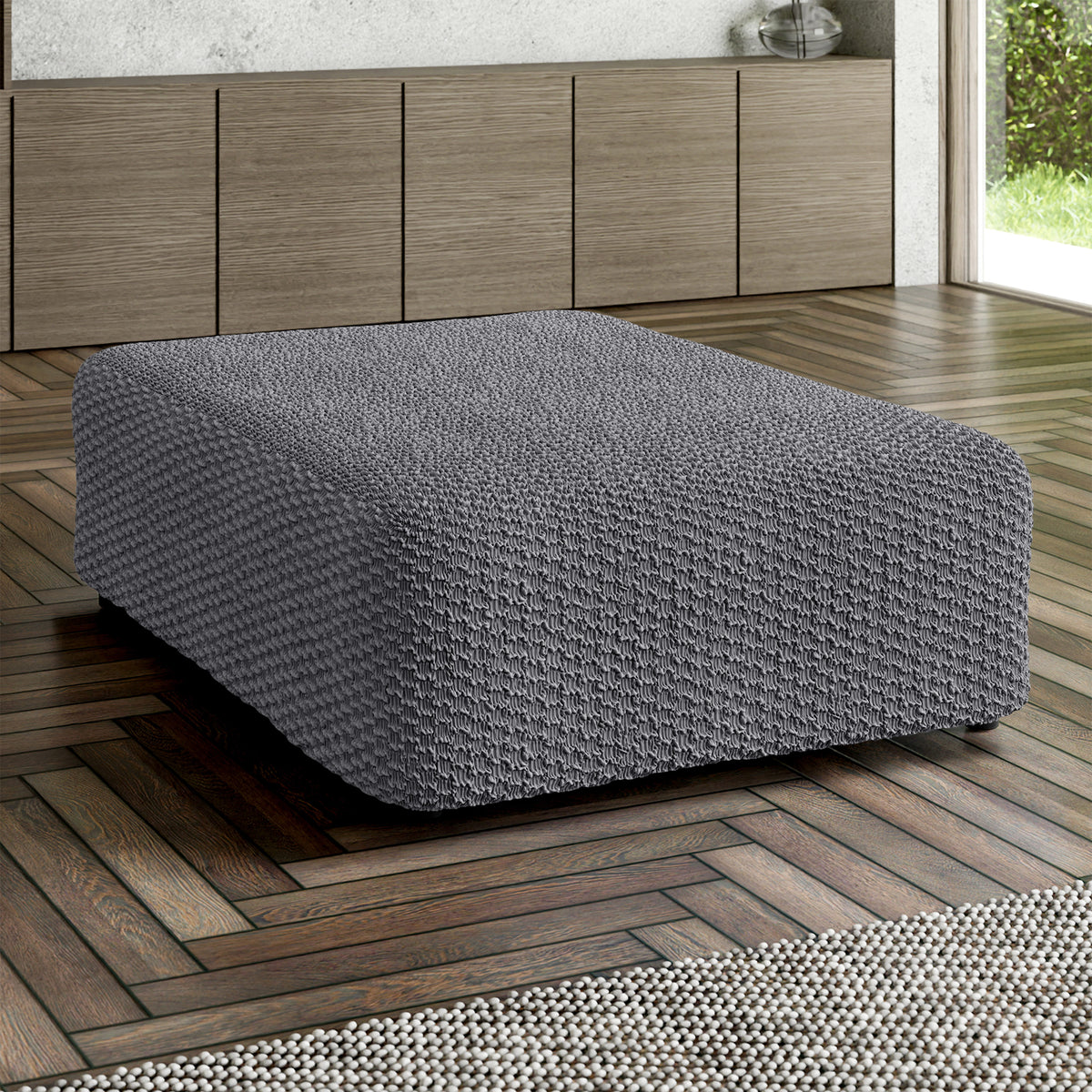 Ottoman Slipcover (Large), Embrace Collection – Dark Grey, interior view 1 | Dark Grey